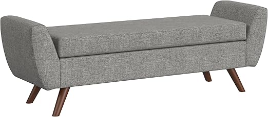 Modern Storage Bench with Wood Legs - Light Gray Woven