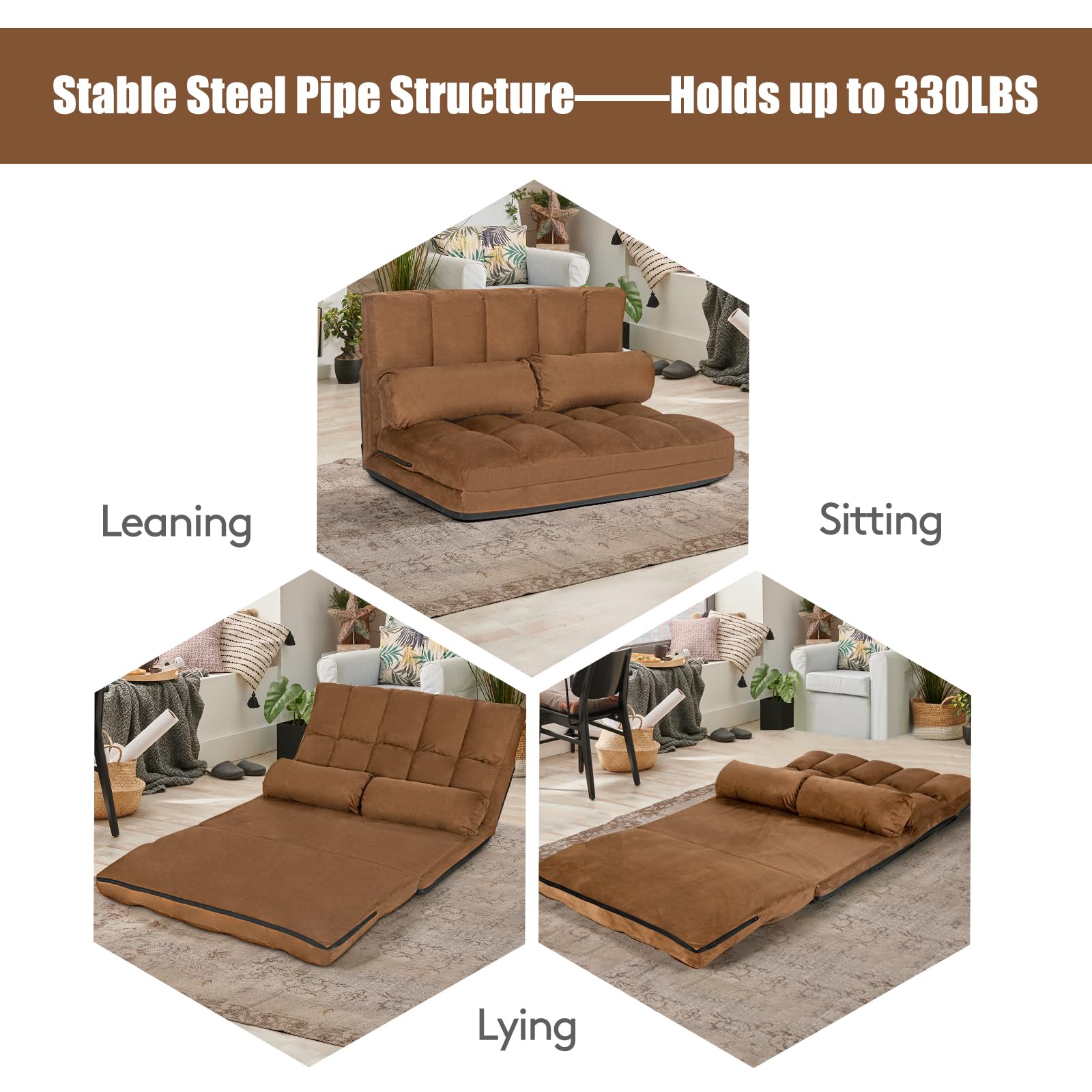 6-Position Adjustable Floor Sofa with Removable Pillows