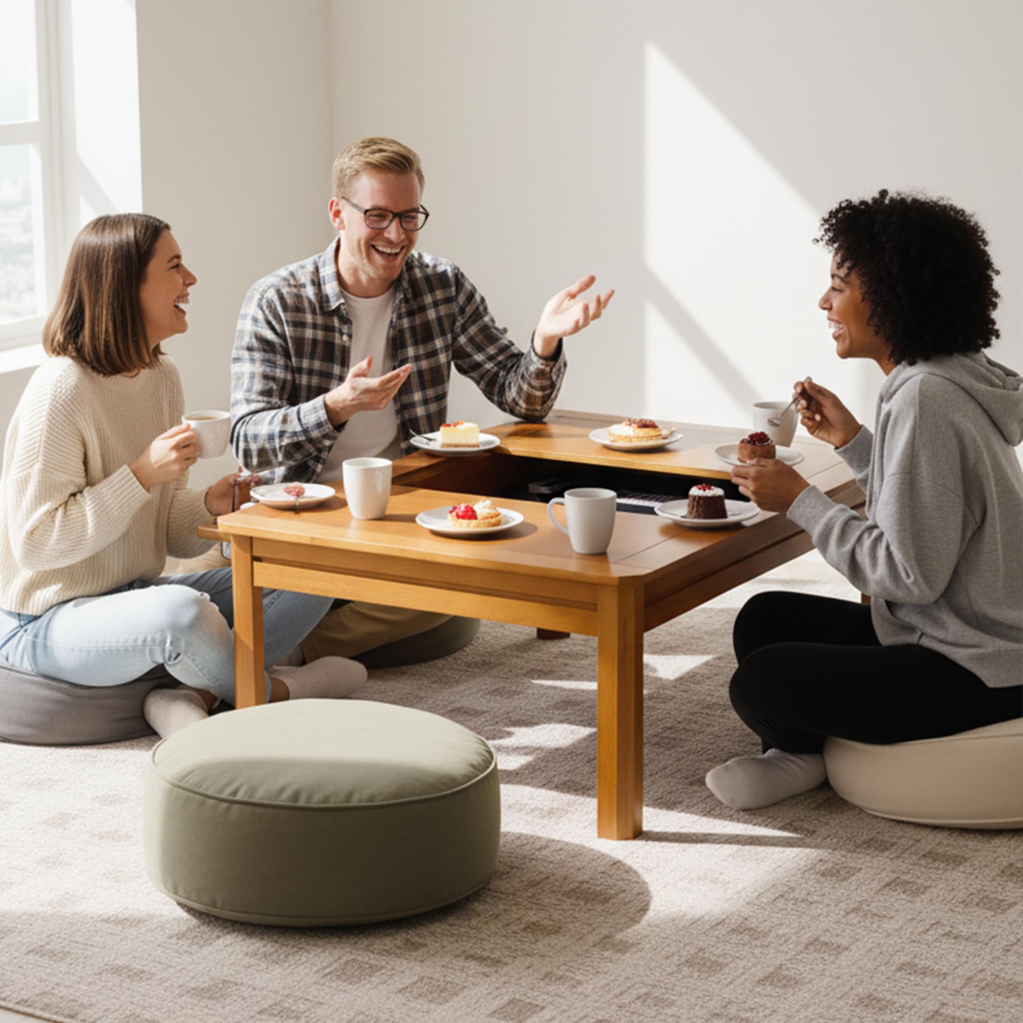 Solid Wood Board Game Coffee Table with Removable Top 3-in-1