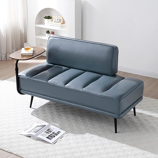 Upholstered Leather Loveseat Sofa with Swivel Tray