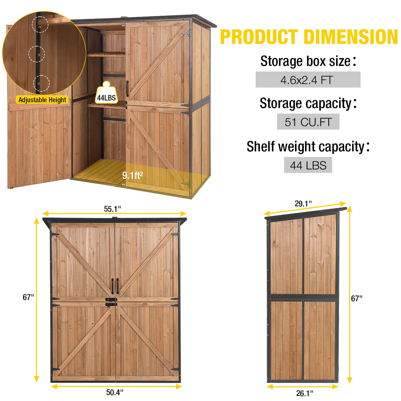 Outdoor Storage Shed with Metal Frame and Adjustable Shelves