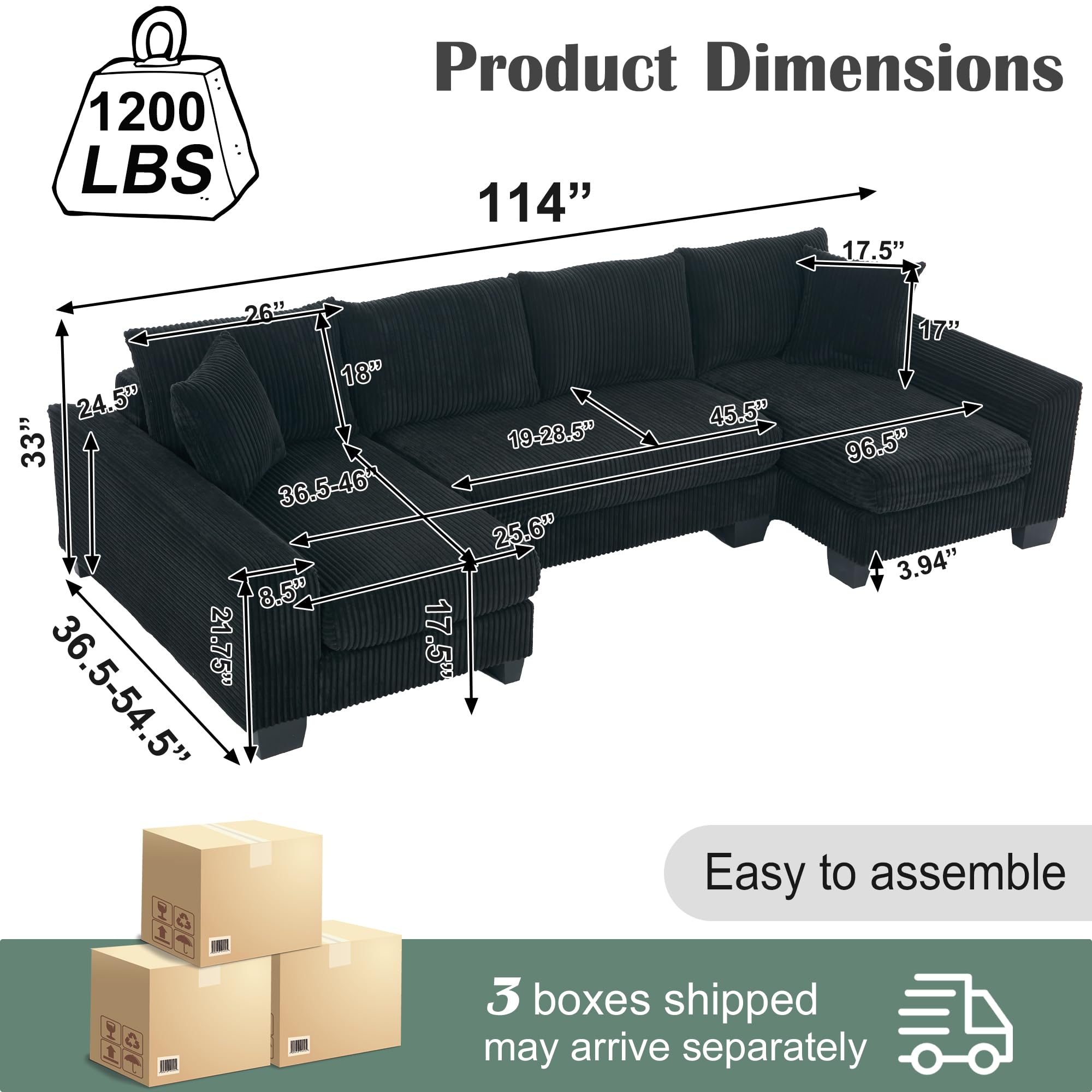 U-Shaped Modular Sectional Sofa with Pull-Out Bed
