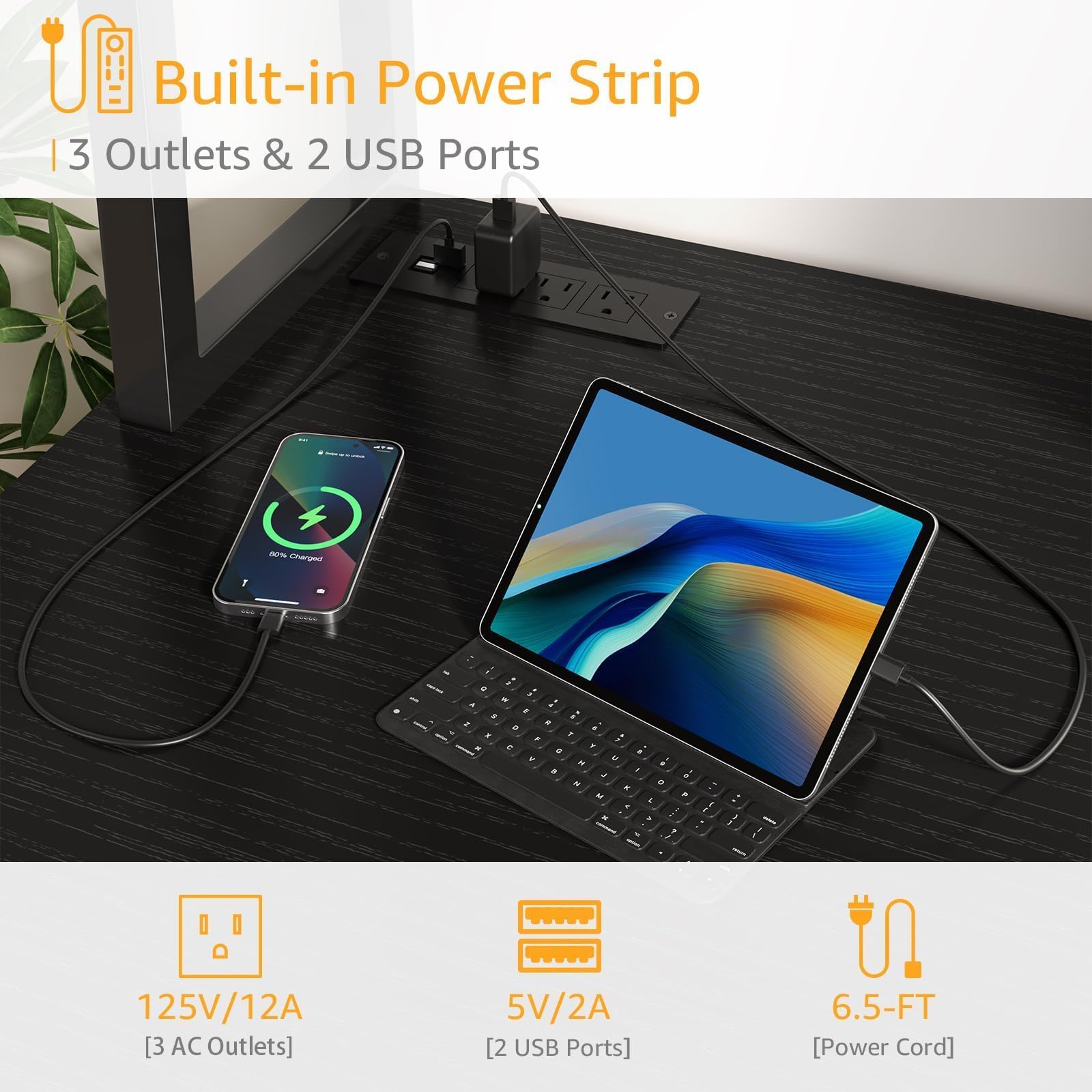 47 Inch Computer Desk with Hutch and Storage Drawers