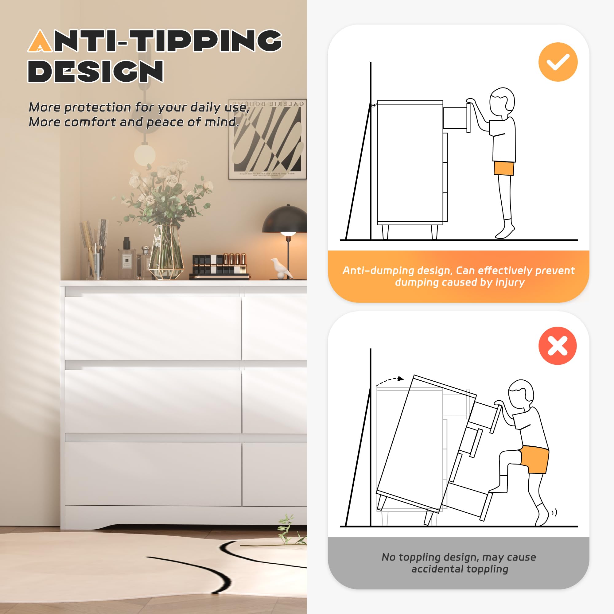 Modern 6 Drawer Dresser with Deep Storage