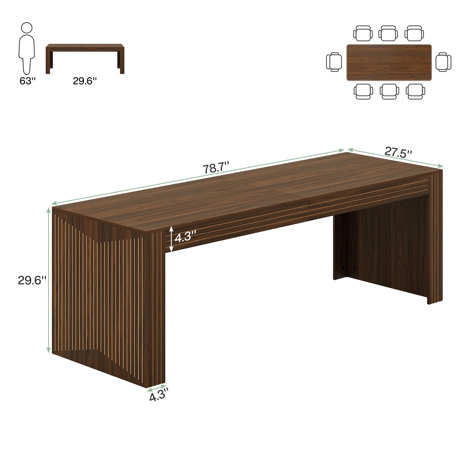 Large Conference Table 78.74" Rectangular Meeting Desk Walnut Brown