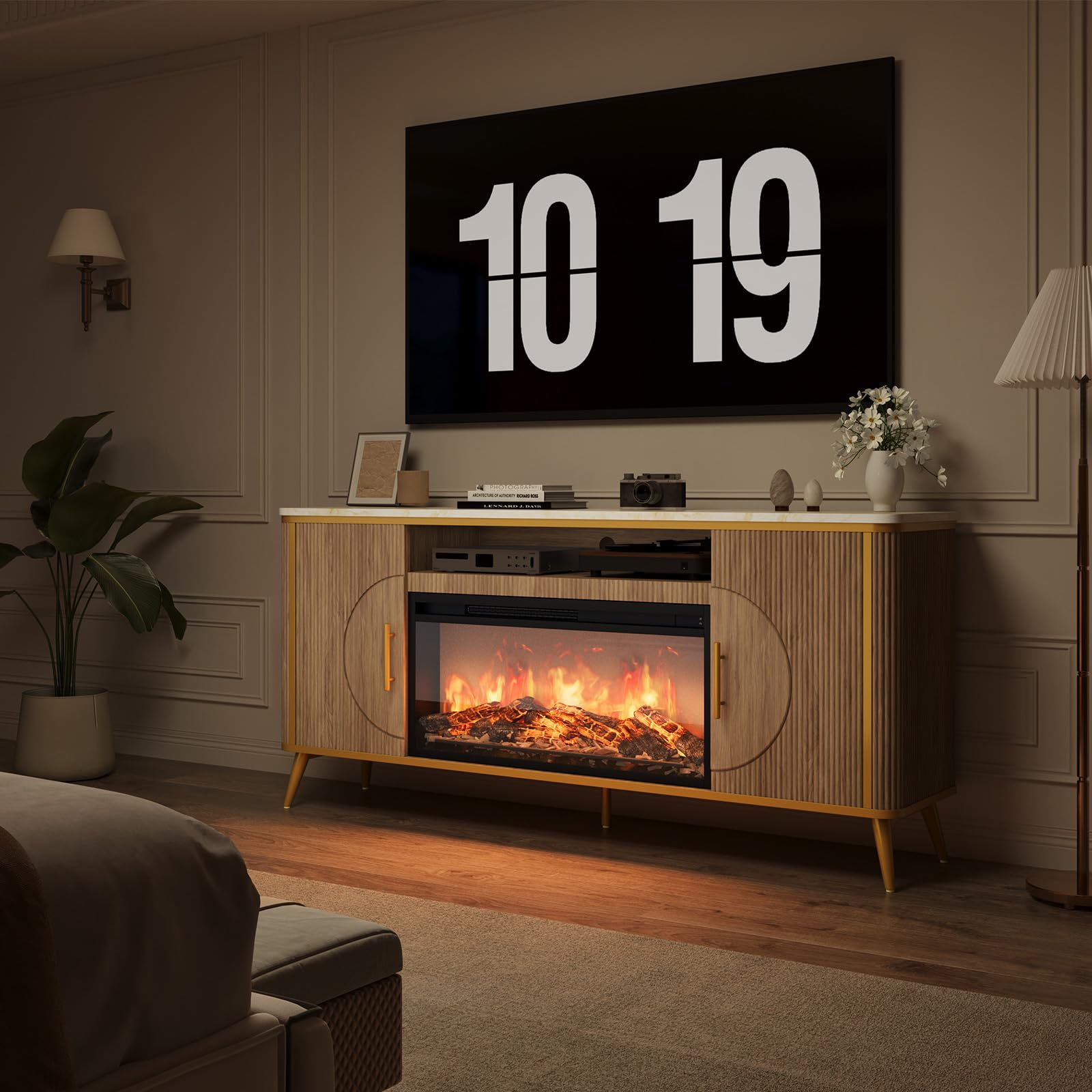 Fluted Fireplace TV Stand with Electric Fireplace