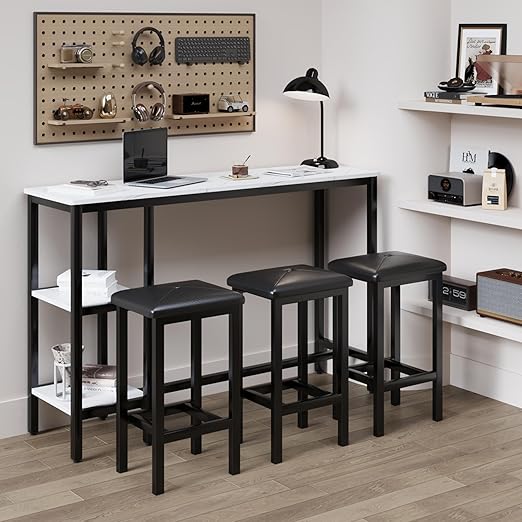 4-Piece Bar Table and Chairs Set with Faux Marble Top