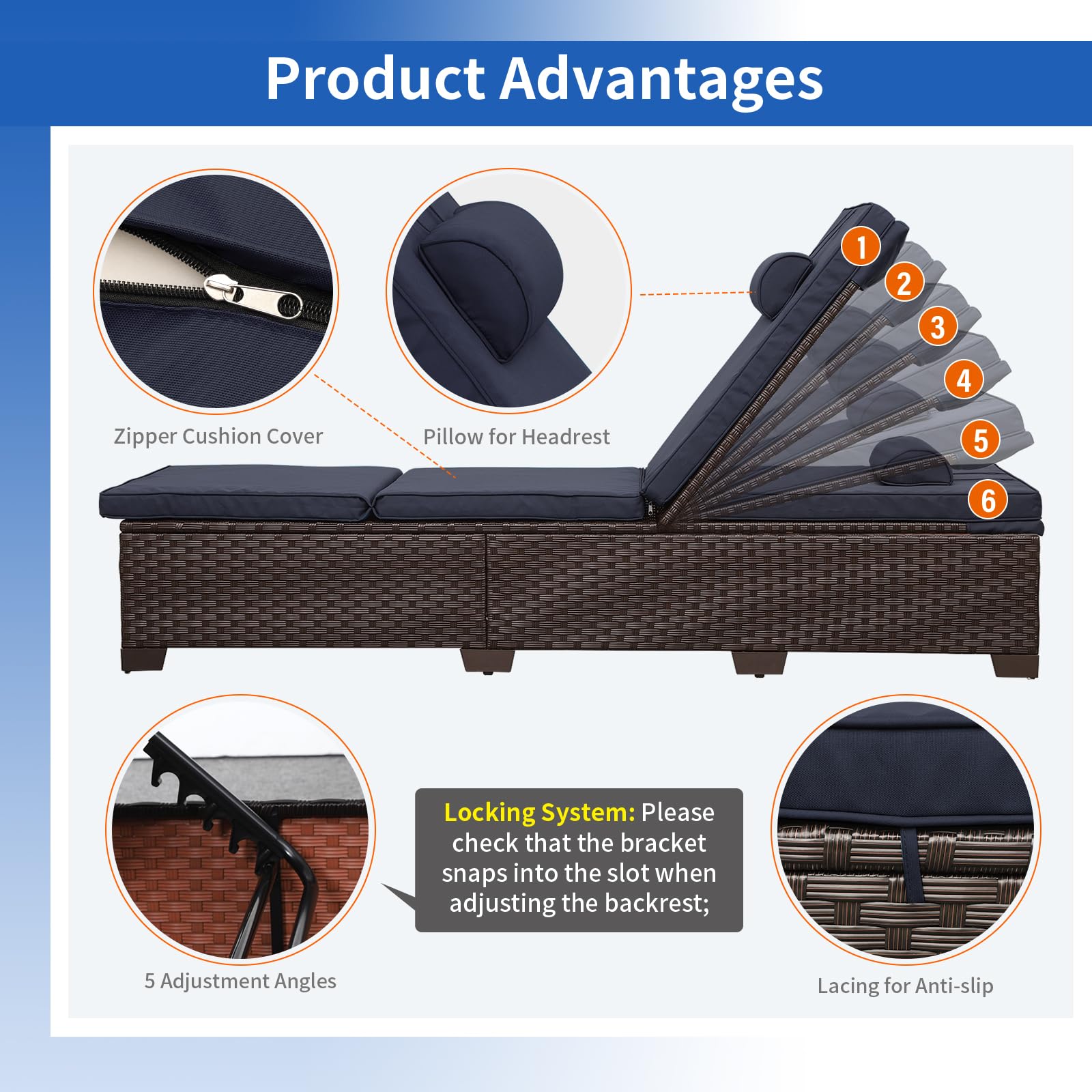 Outdoor Chaise Lounge Set of 2 with Adjustable Backrest