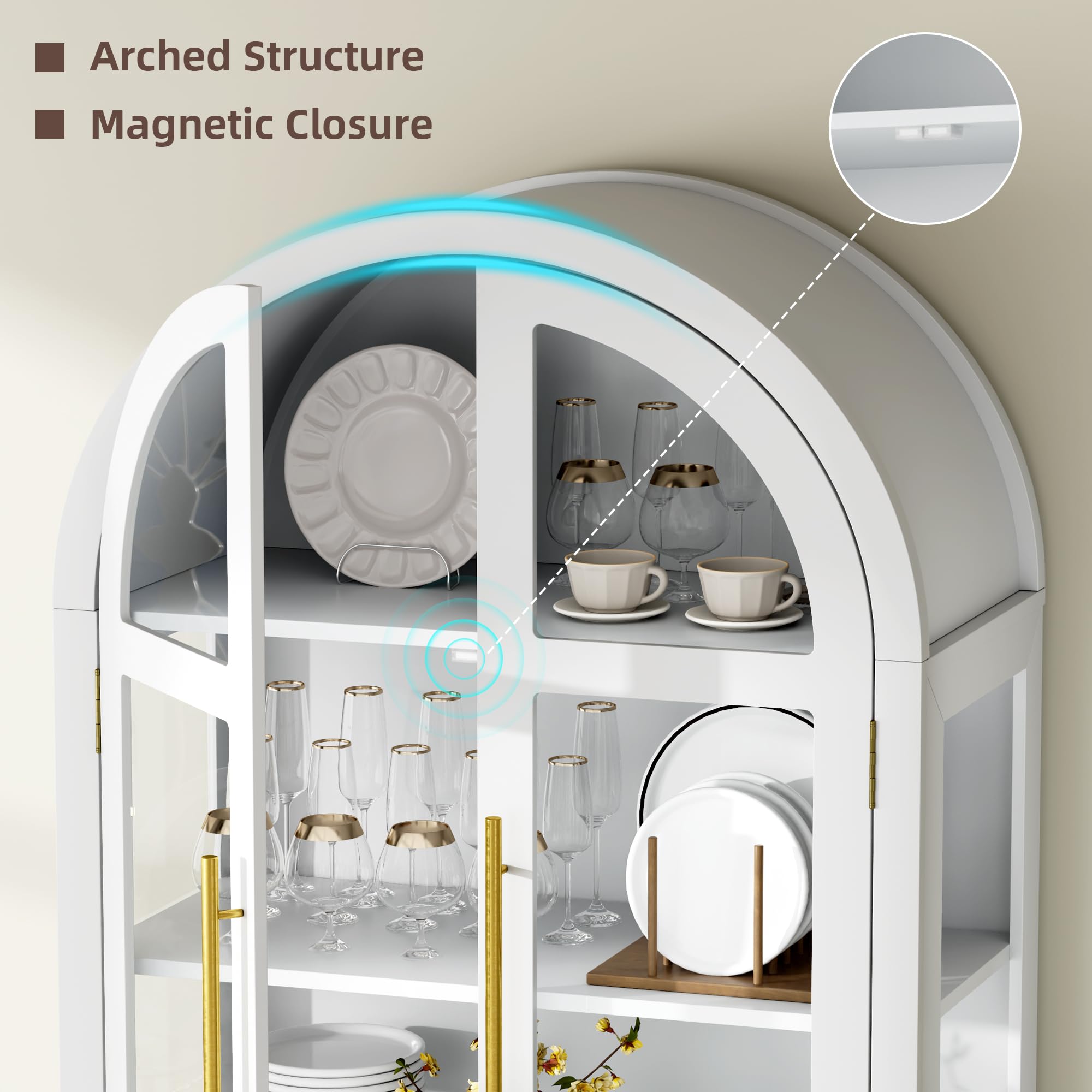 Arched Glass Display Cabinet with LED Lights