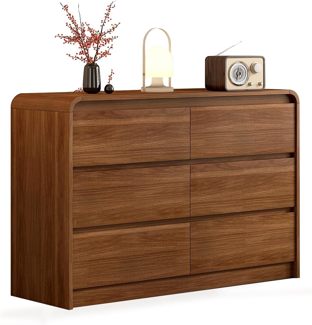 6 Drawer Wood Dresser with Natural Texture