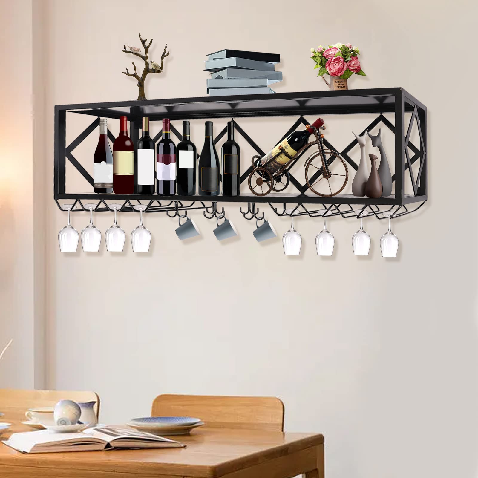 Wall Mounted Wine Rack with Glass Holder