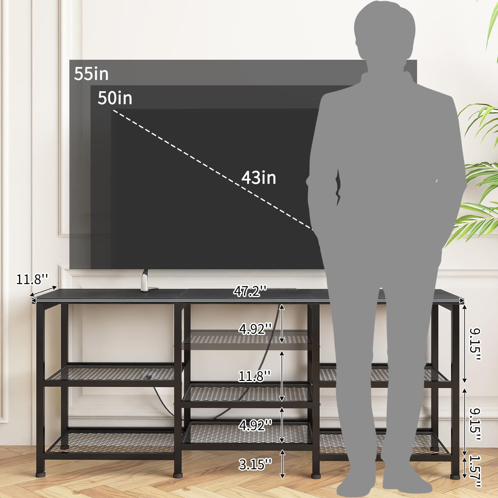 TV Stand with Charging Station and LED Lights