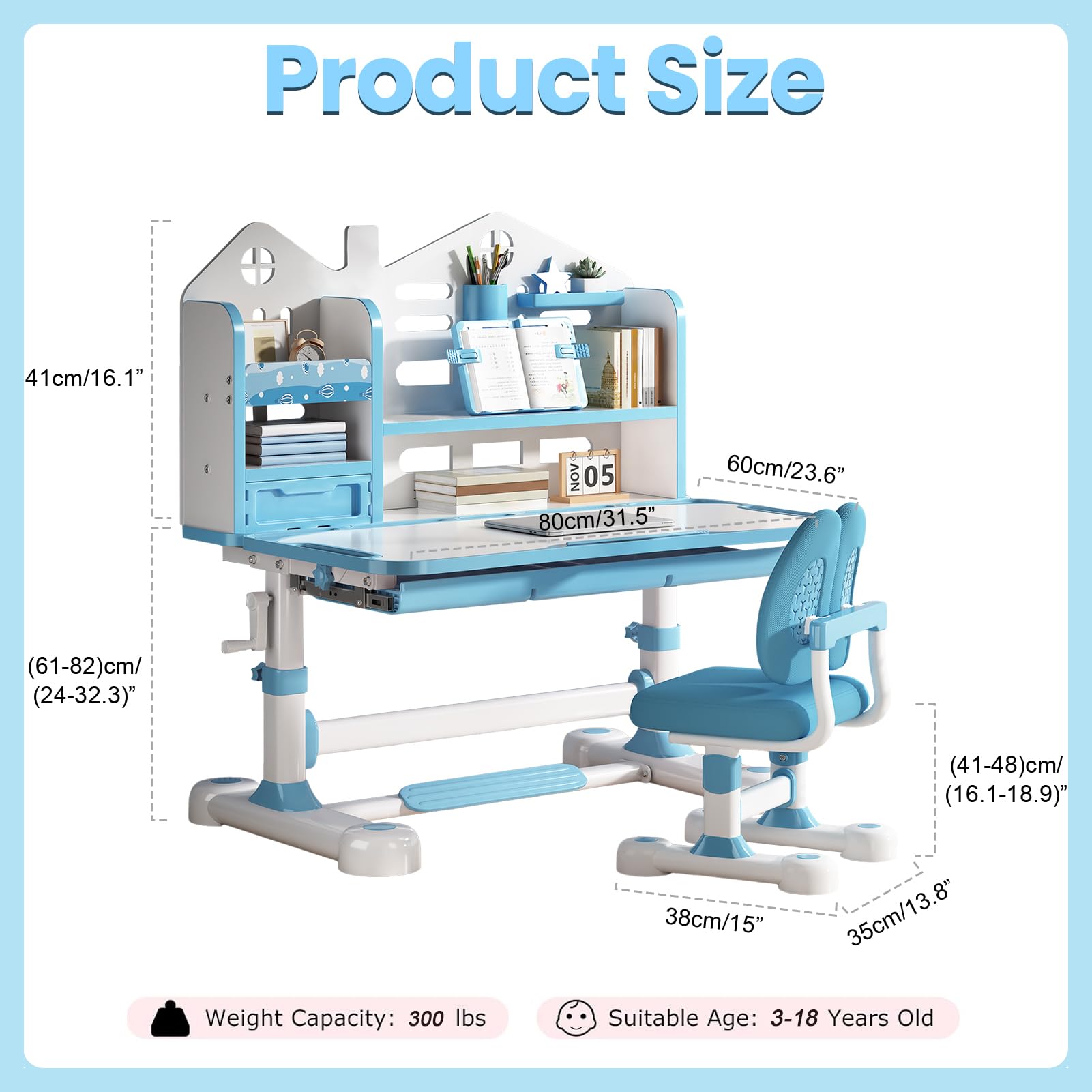 Height-Adjustable Kids Desk and Chair Set