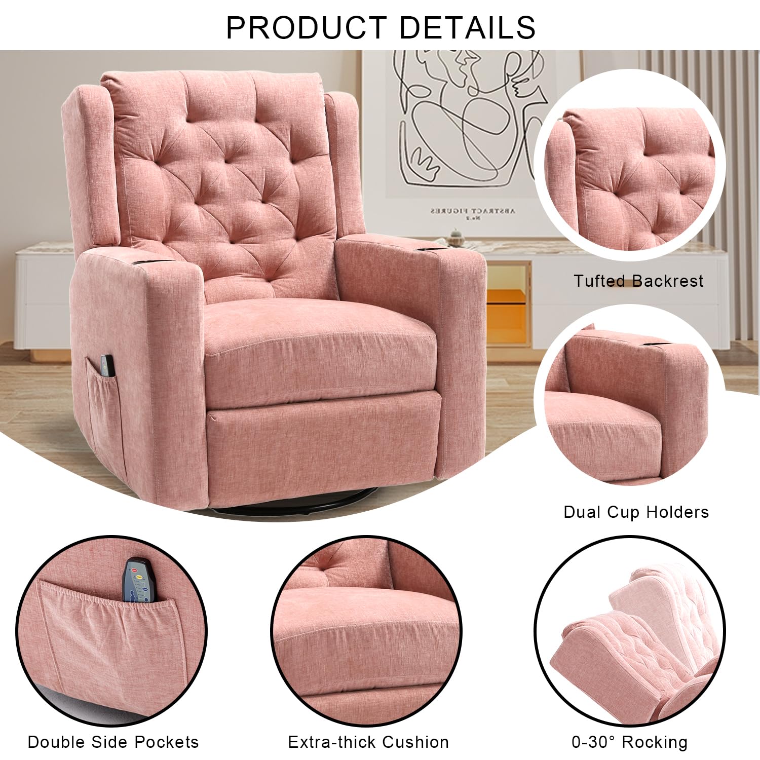 Oversized Swivel Rocker Recliner with Massage