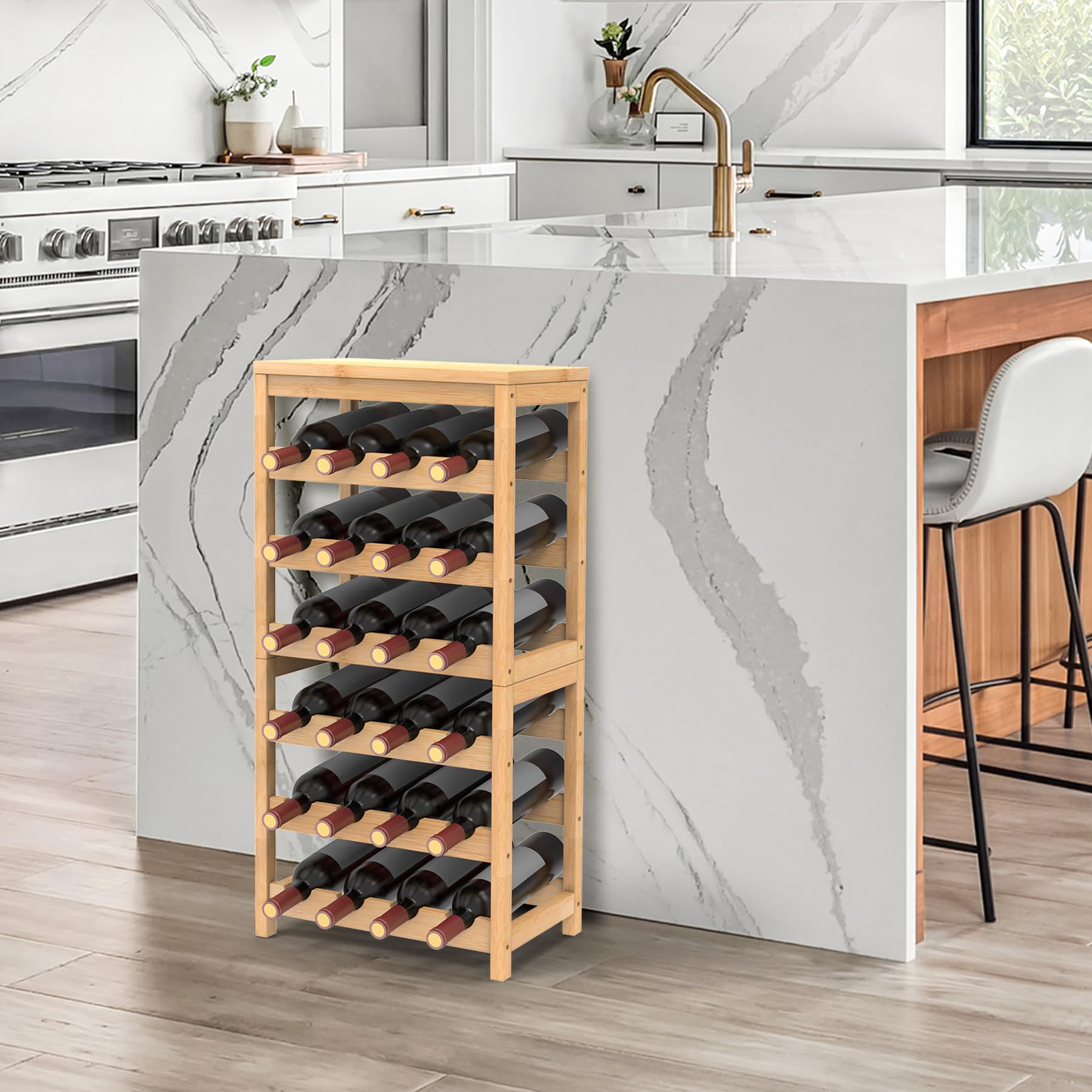 6 Tier Bamboo Wine Rack 24 Bottle