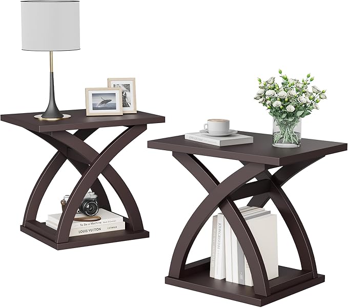 End Side Table Set of 2 with Storage Shelf