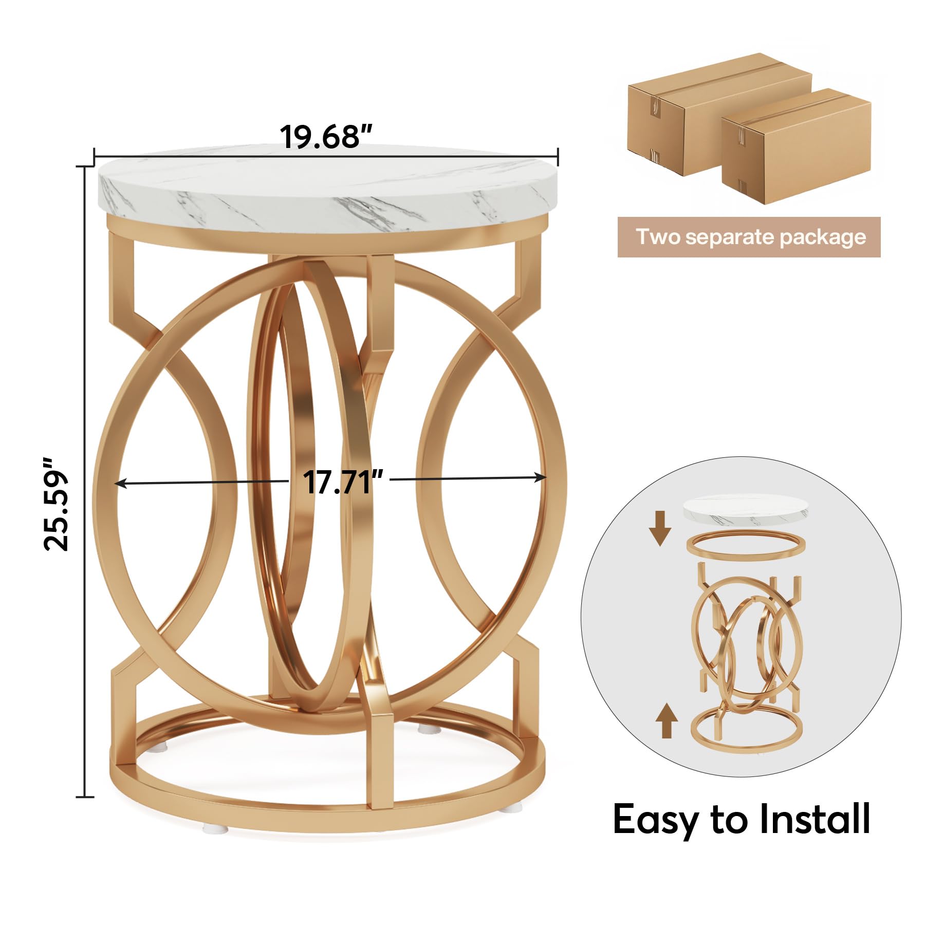 Modern Round End Table Set of 2 - 20" Gold Side Tables