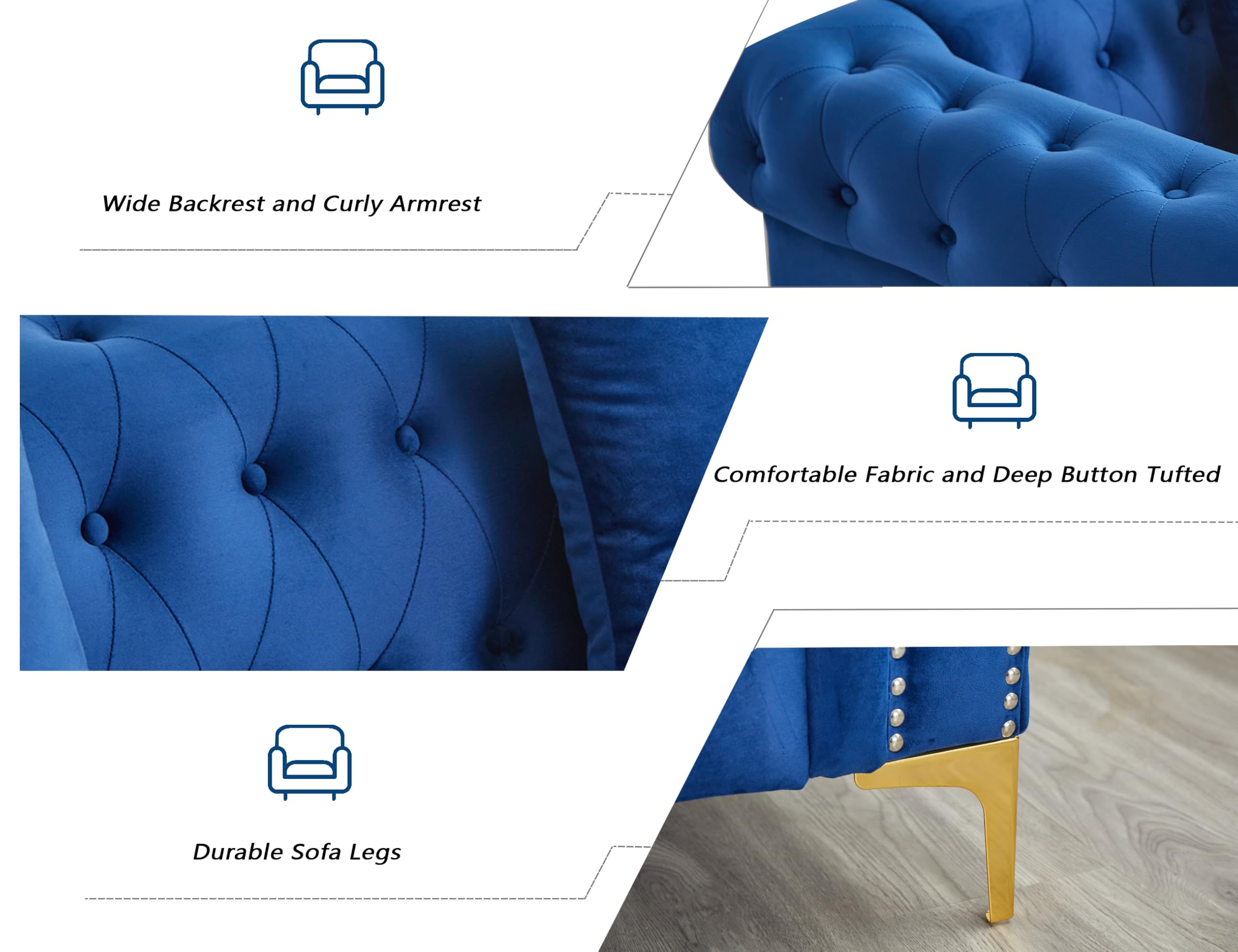 3-Piece Velvet Living Room Set with Tufted Design