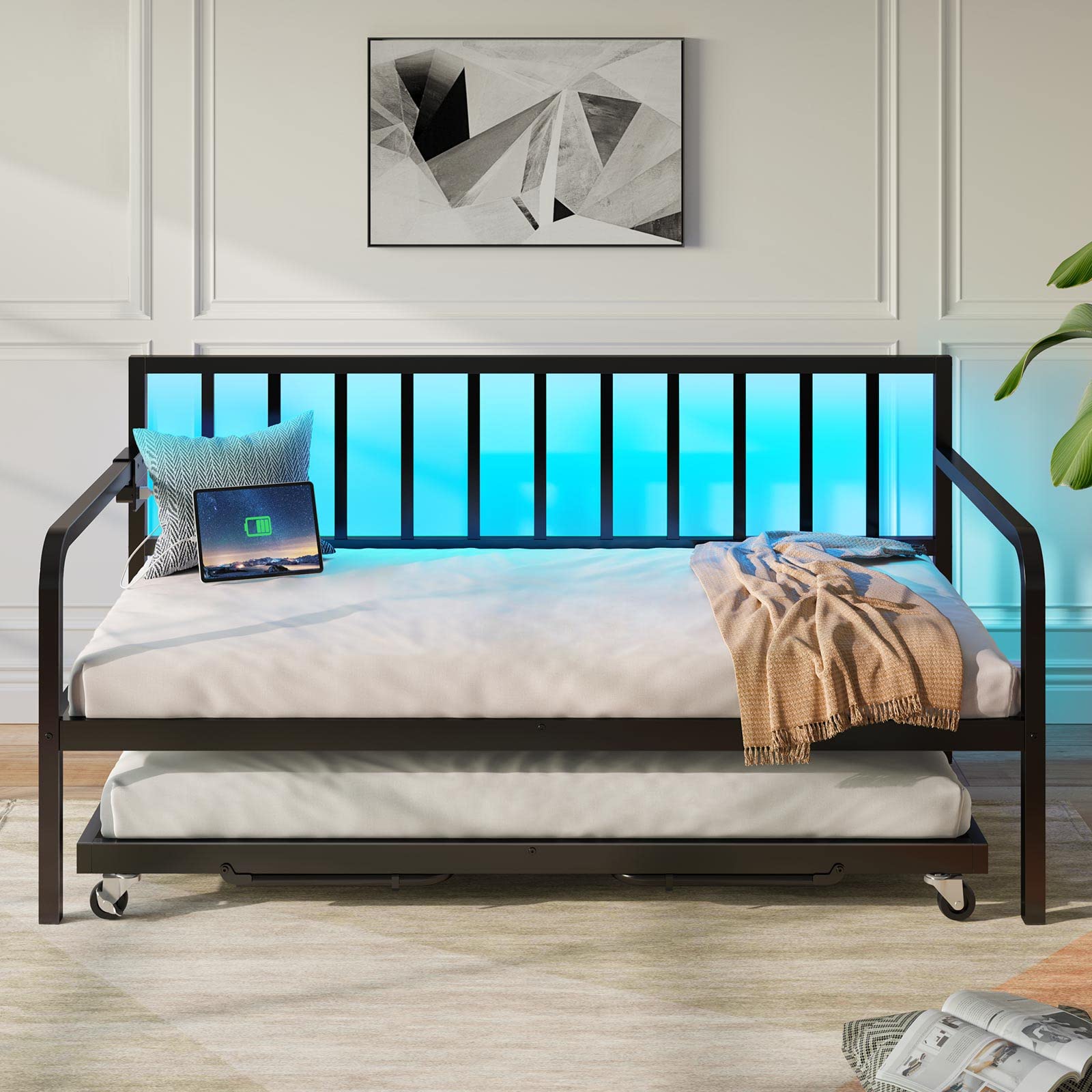 Twin Daybed with Charging Station and LED Lights