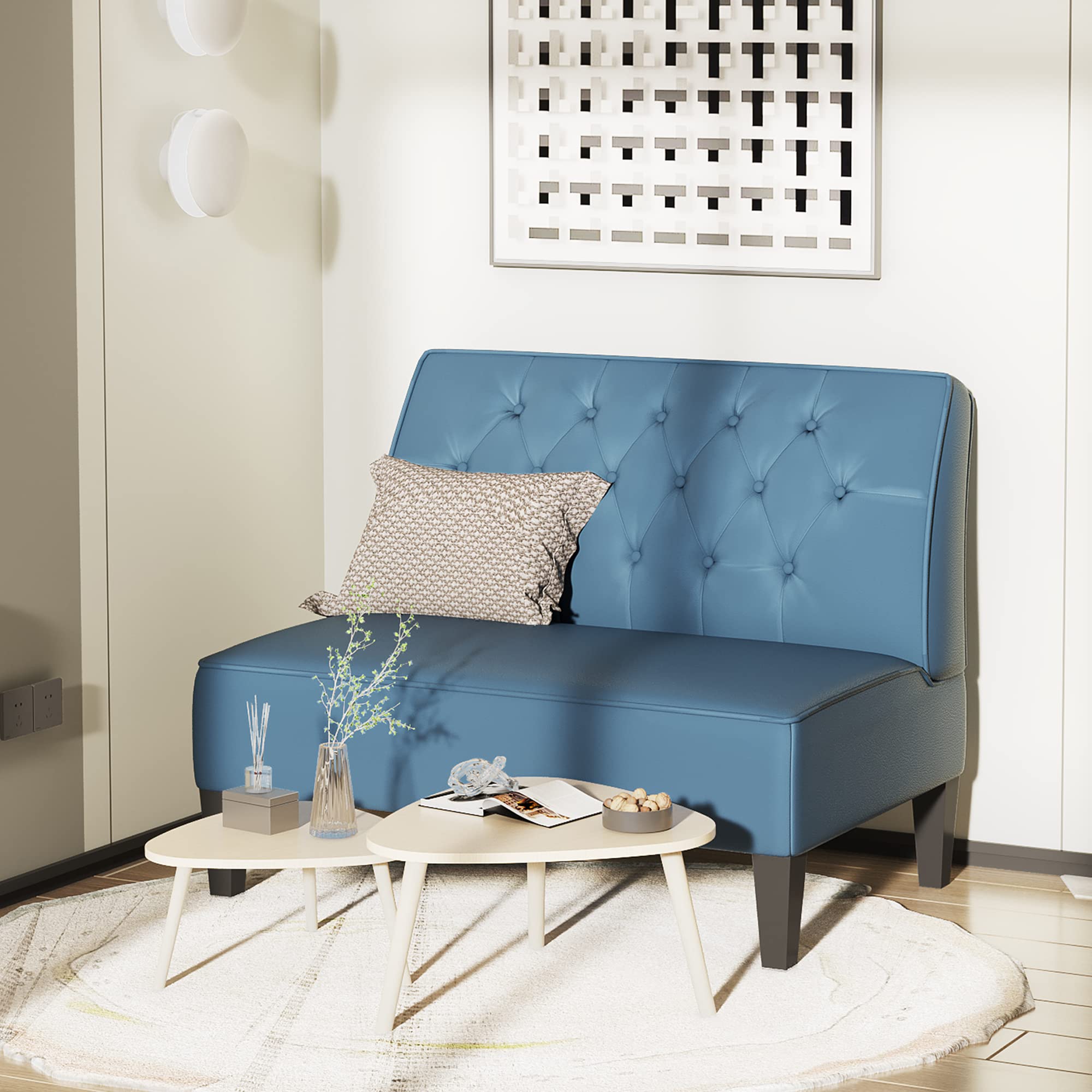 Blue Tufted Loveseat Settee