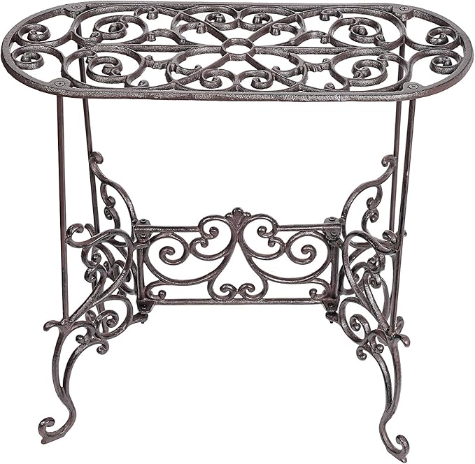 3-Tier Cast Iron Plant Stand 24in Tall Foldable Metal Shelf
