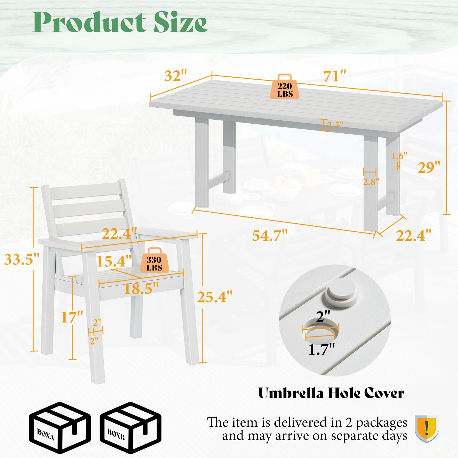 7-Piece HDPE Outdoor Dining Set with Umbrella Hole