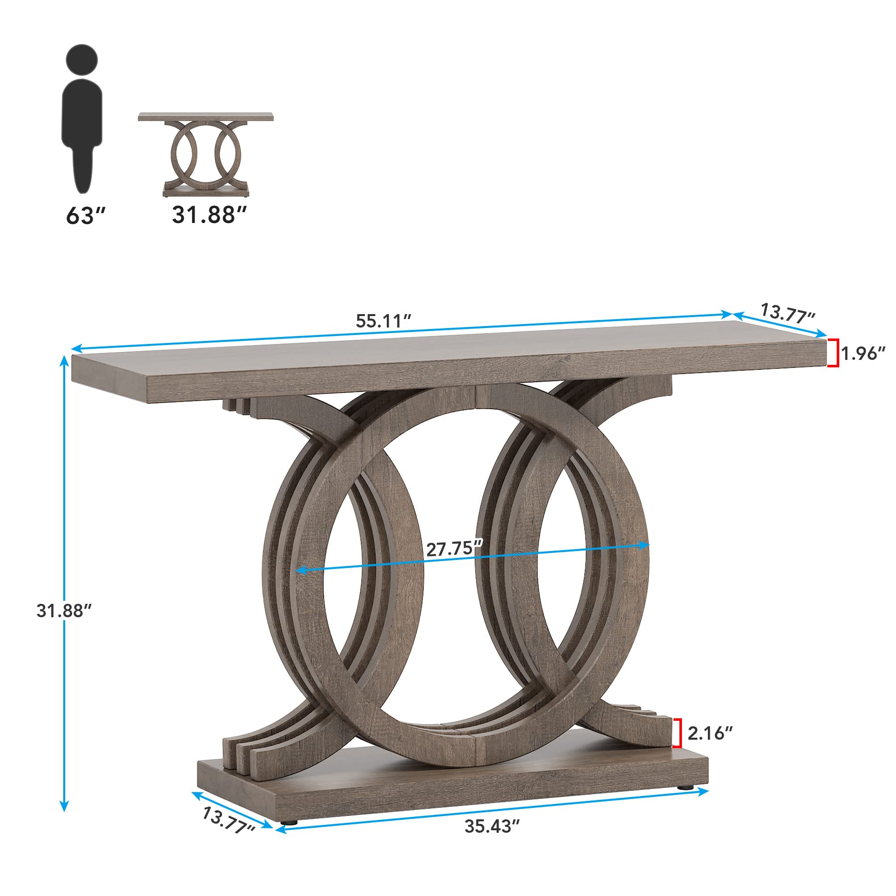 55" Wooden Console Table with Geometric Base