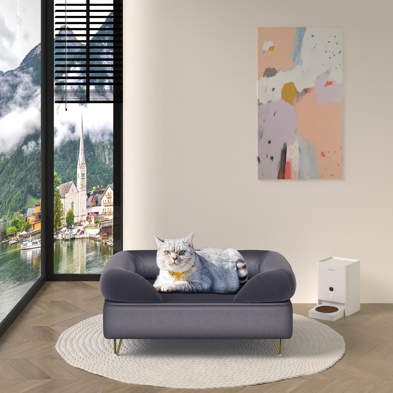 Velvet Pet Sofa Bed with Wooden Frame