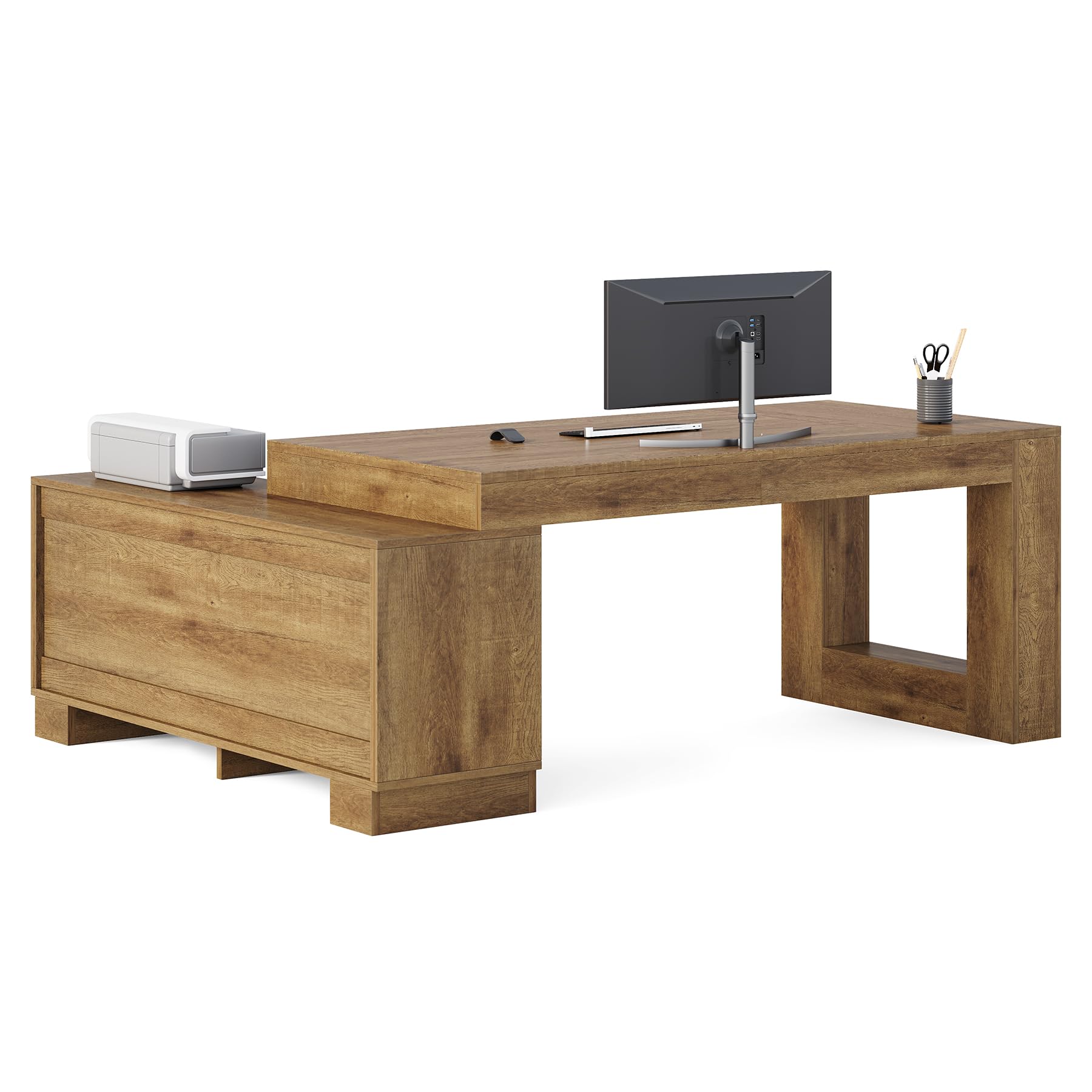 L-Shaped Executive Desk with File Cabinet