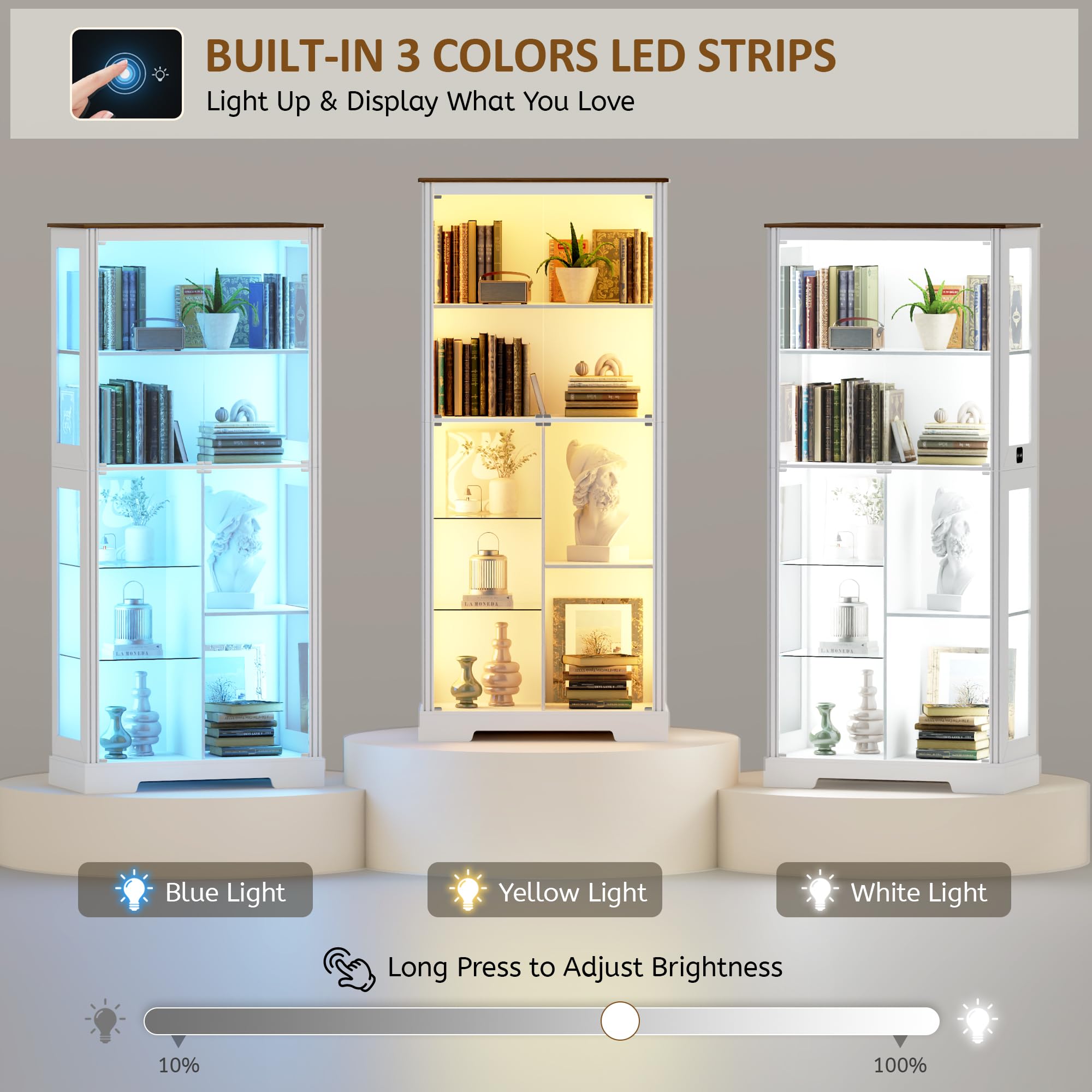 Display Cabinet with LED Lights and Glass Doors