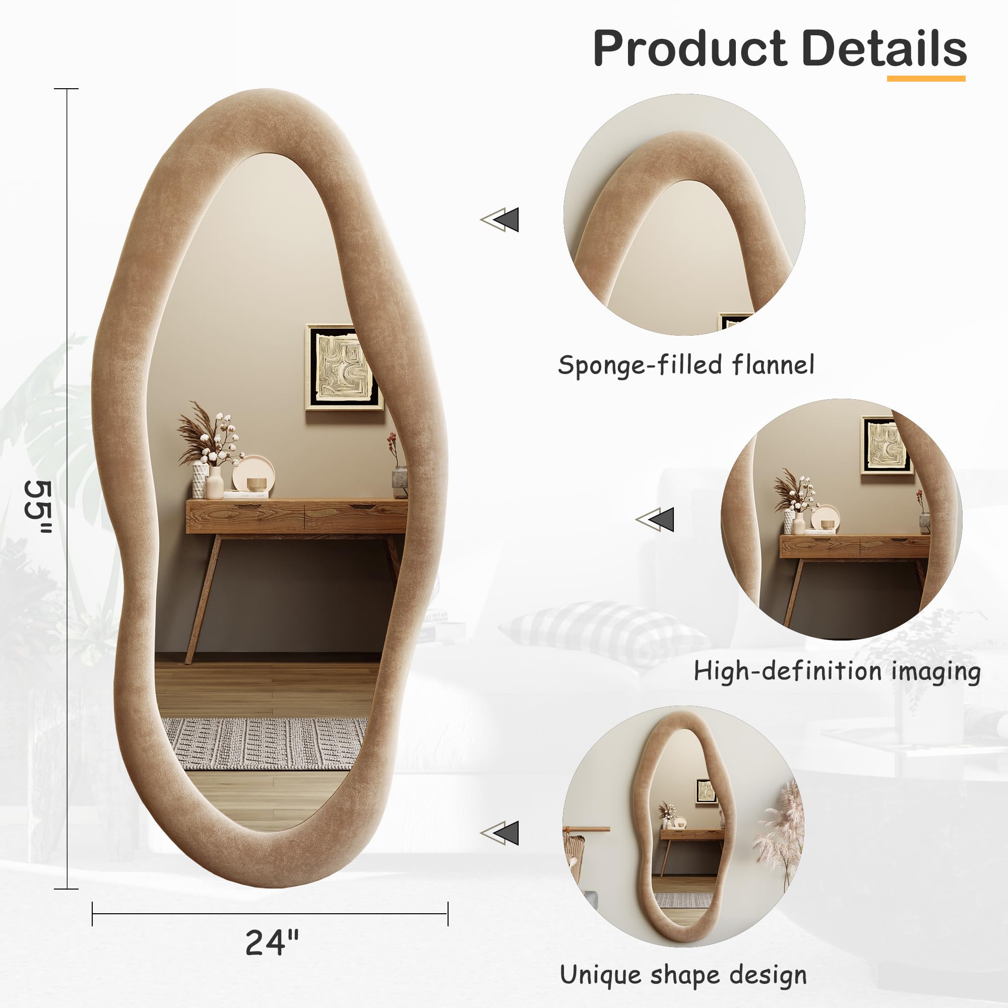 55" x 24" Wall Mirror with Flannel Wrapped Wooden Frame