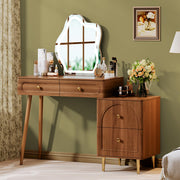 Corner Makeup Vanity Table with Lighted Mirror and 4 Drawers