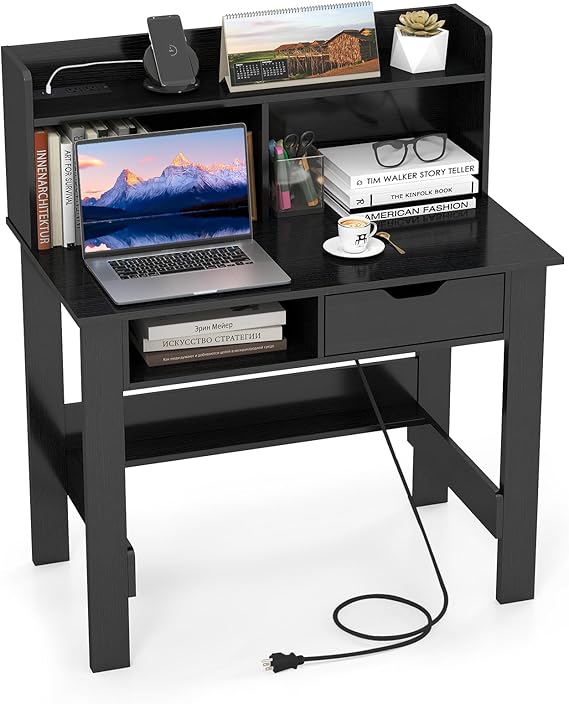 Computer Desk with Hutch and Charging Station