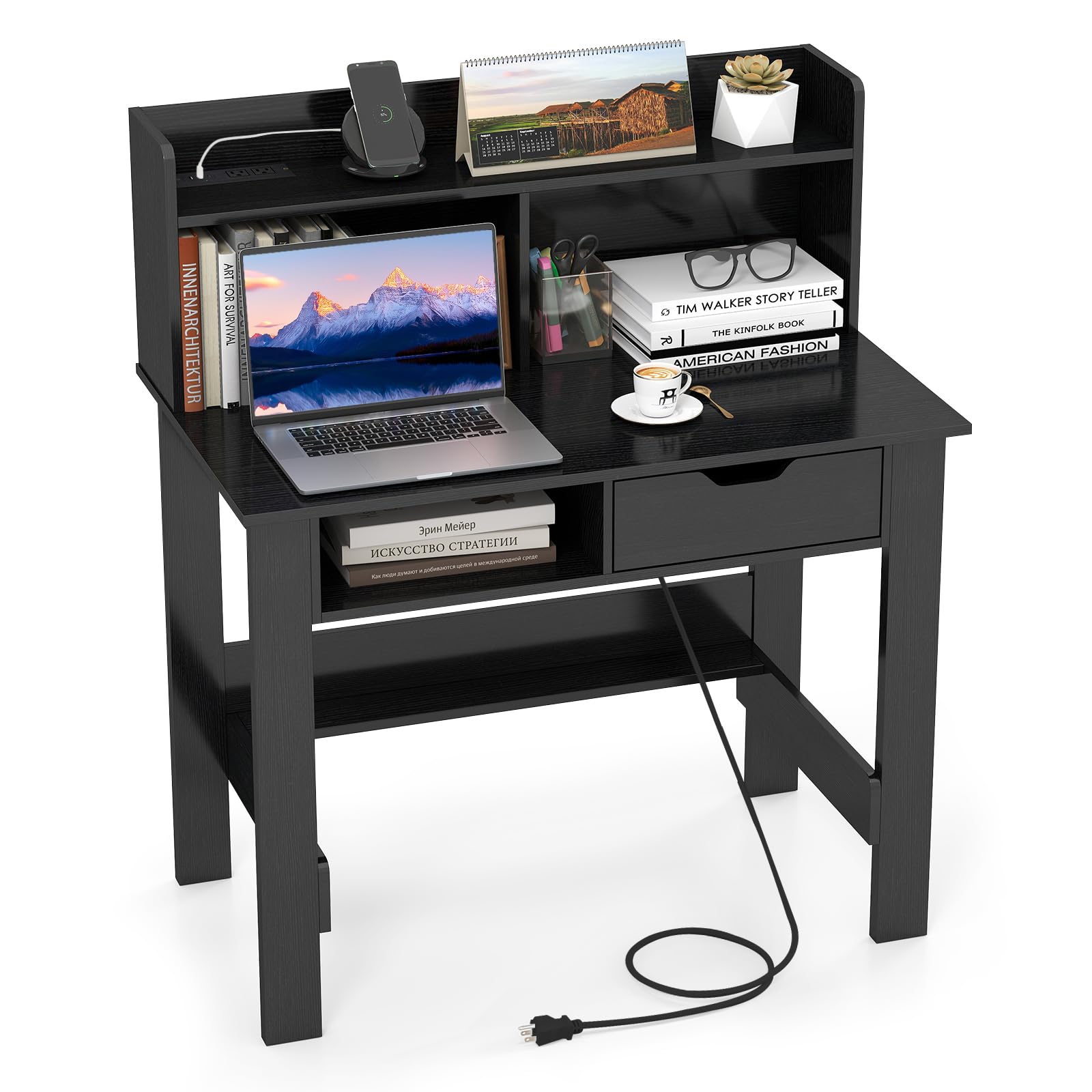 Computer Desk with Hutch and Charging Station