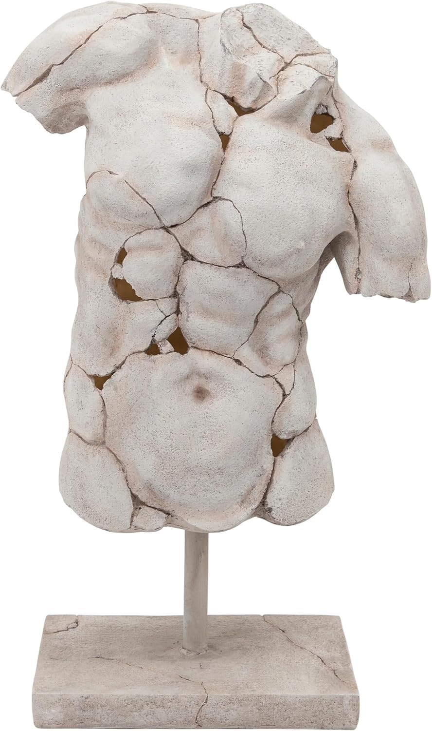 Cracked Male Torso Sculpture with Textured Black Finish