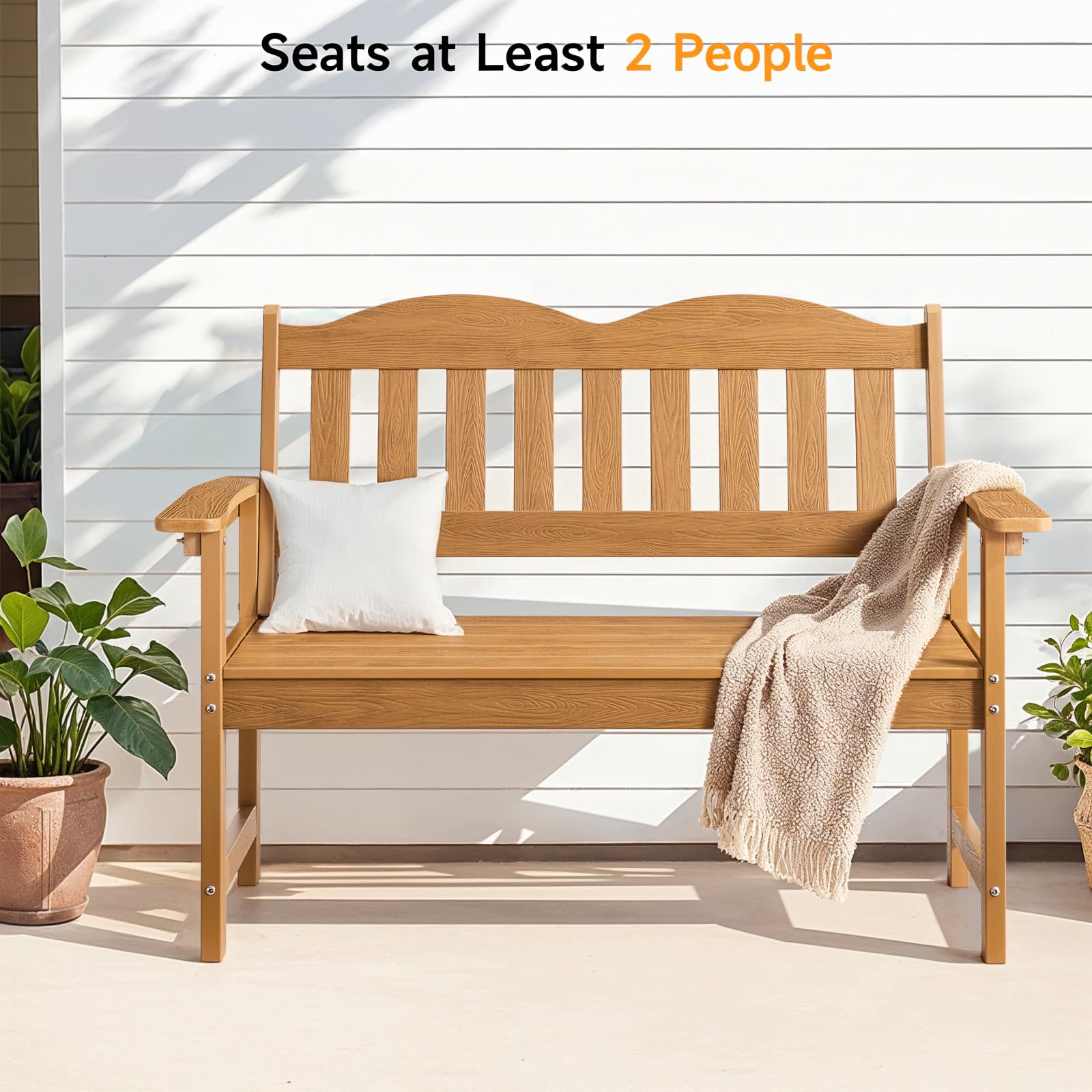 2-Person Poly Lumber Outdoor Bench with Armrests