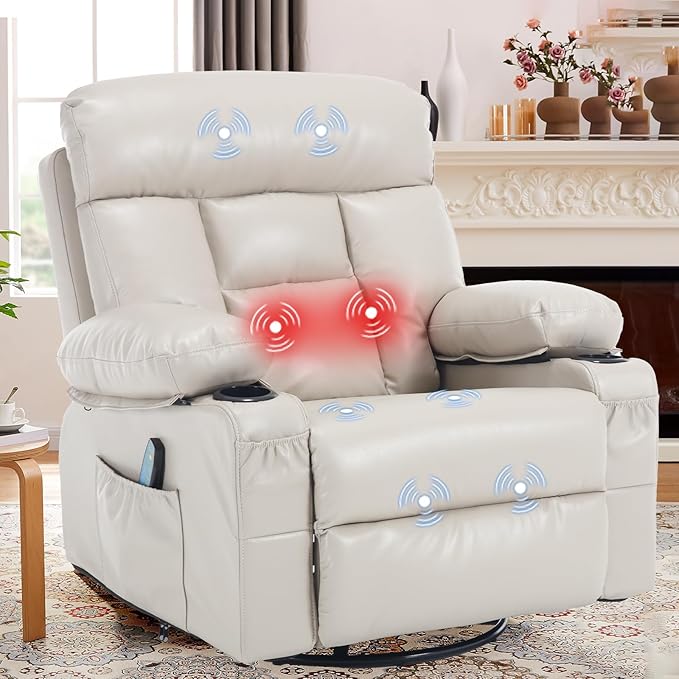 Massage Recliner Chair with Heat and 360° Swivel