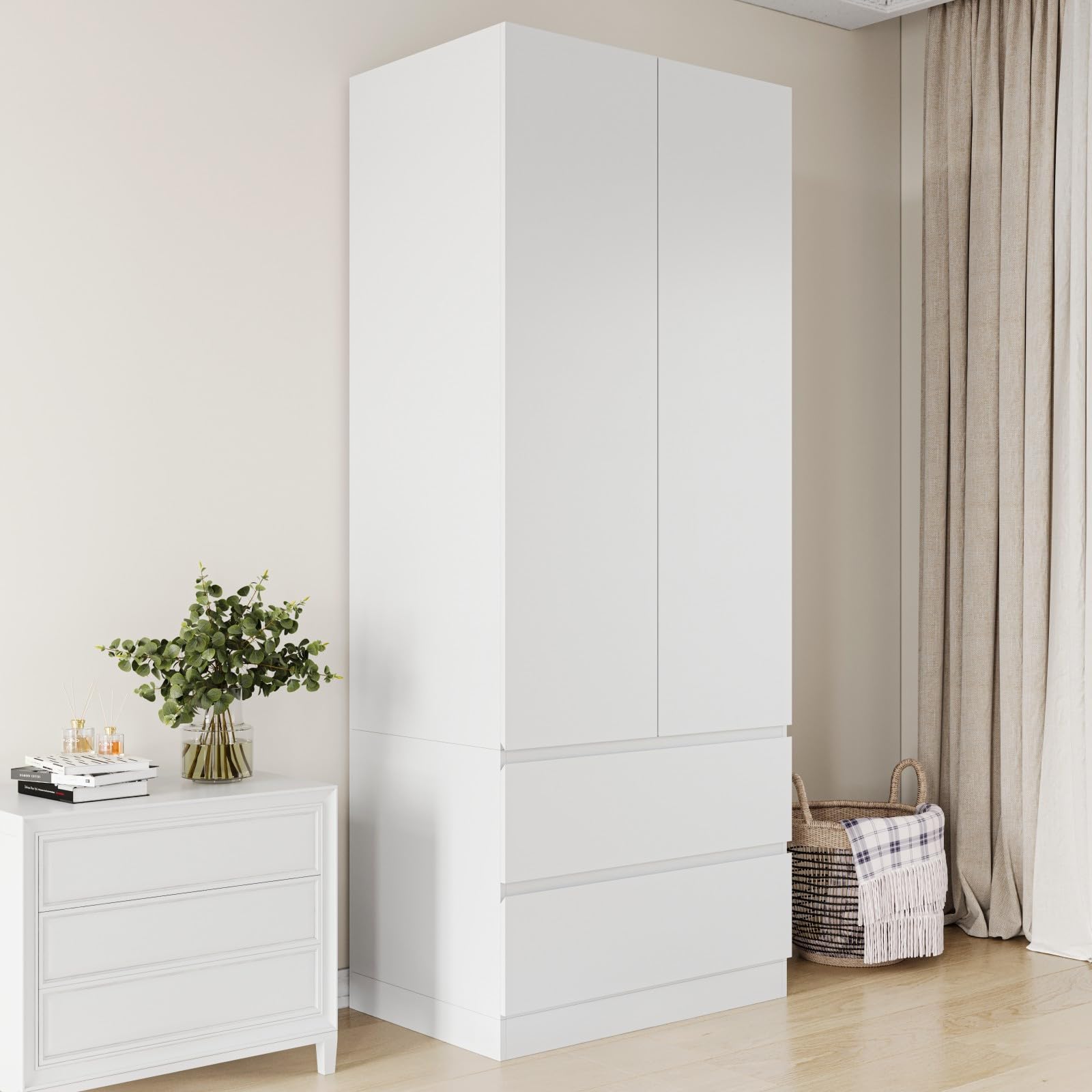 Armoire Wardrobe Closet with 2 Doors and 2 Drawers