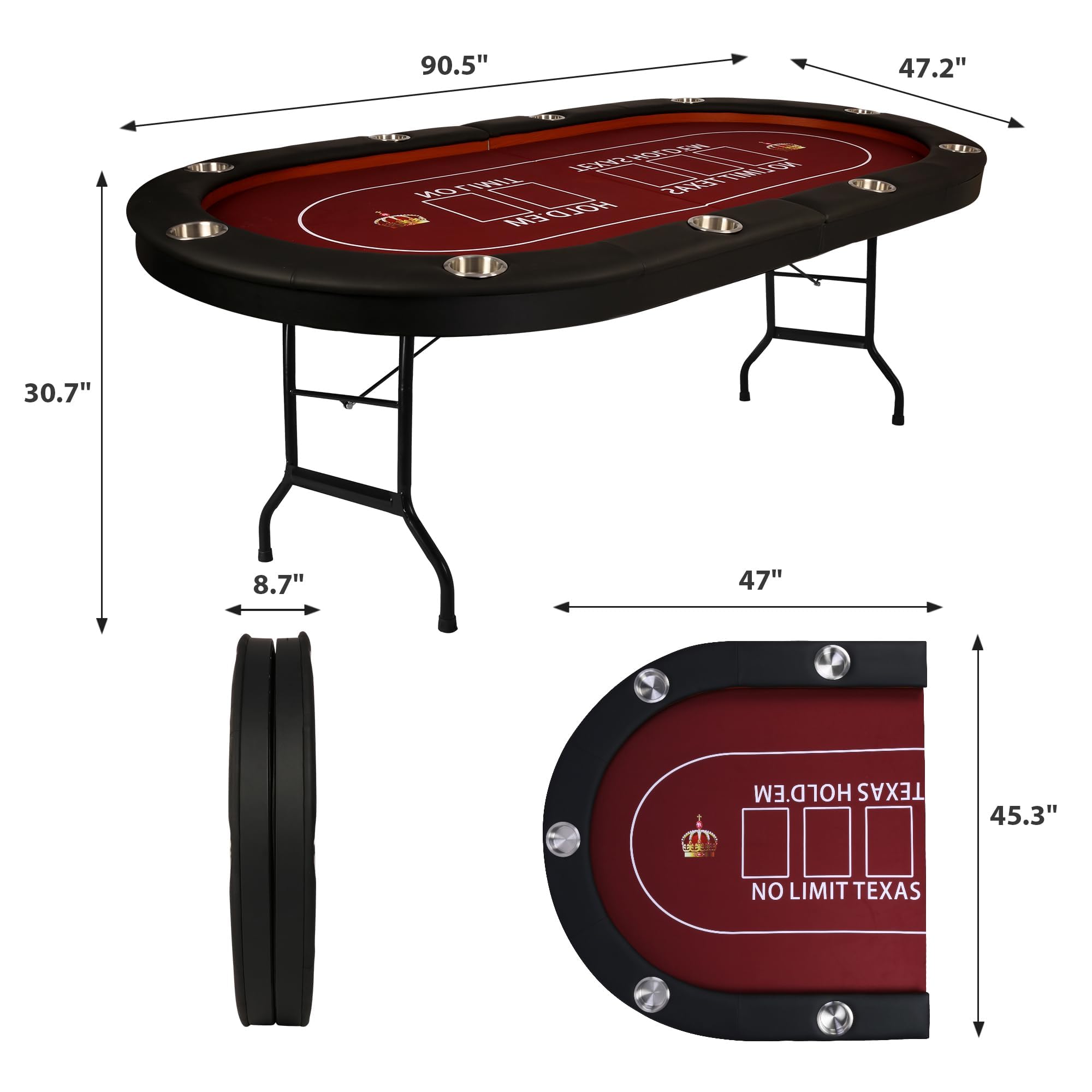 10 Player Foldable Poker Table with Cup Holders