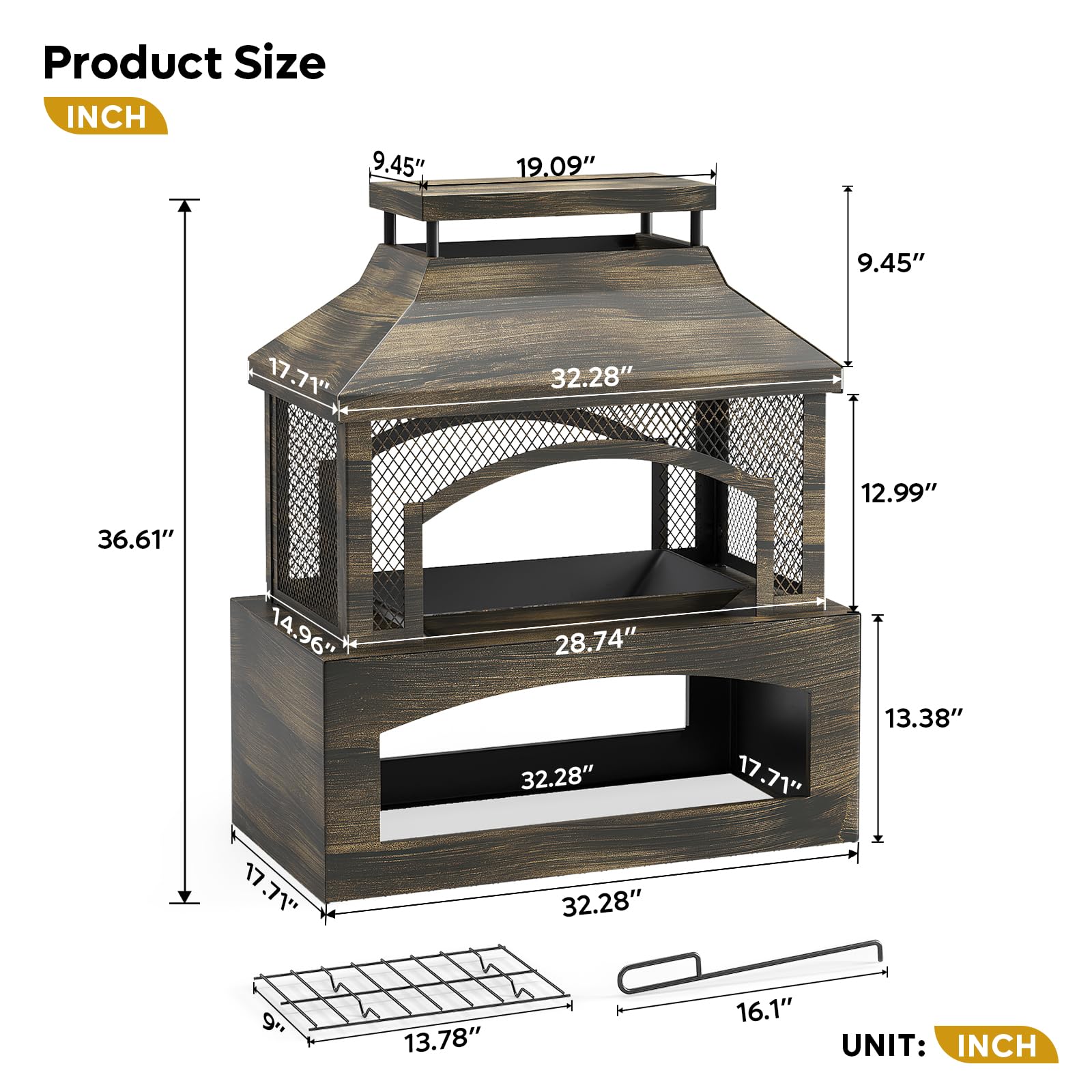 37" Wood Burning Fire Pit with Poker and Rain Cover