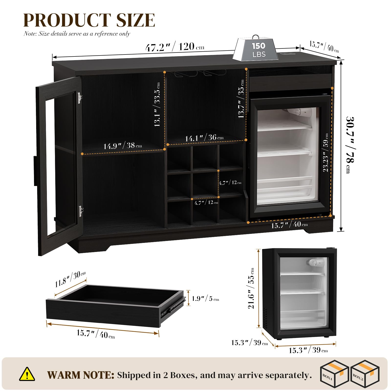 Wine Bar Cabinet with Fridge and LED Lights