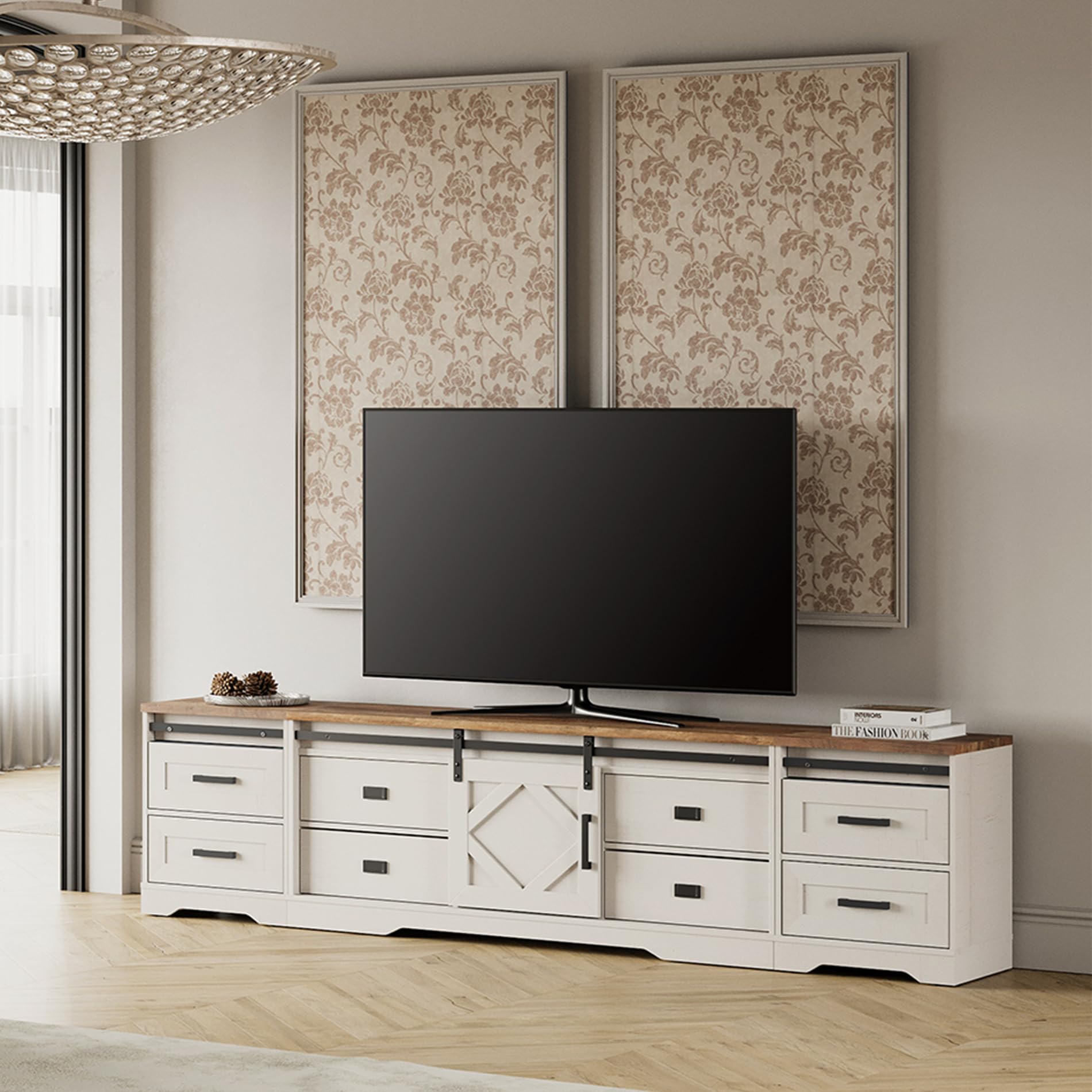 3-in-1 Modern Farmhouse TV Stand for TVs up to 110 Inches