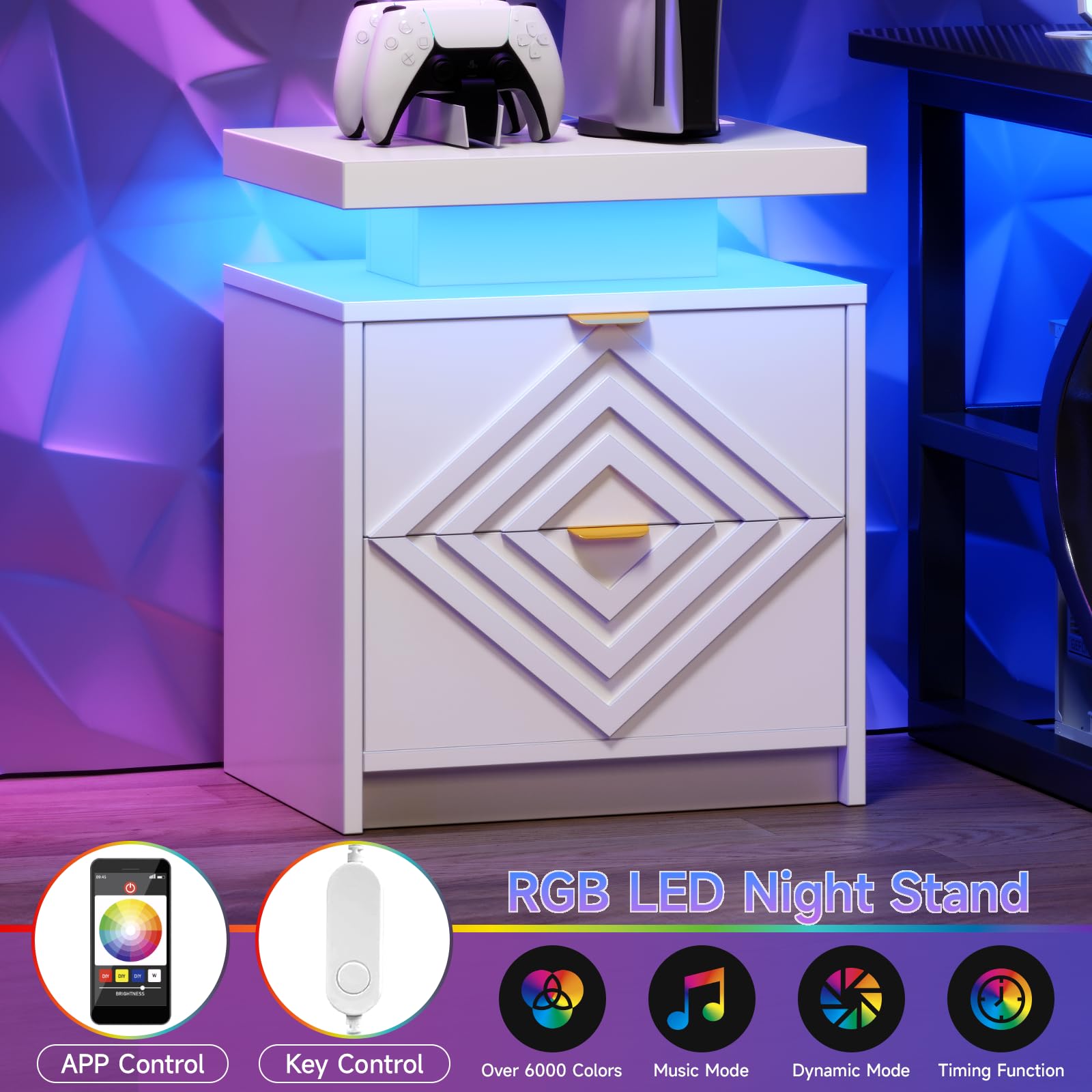LED Nightstand with Charging Station