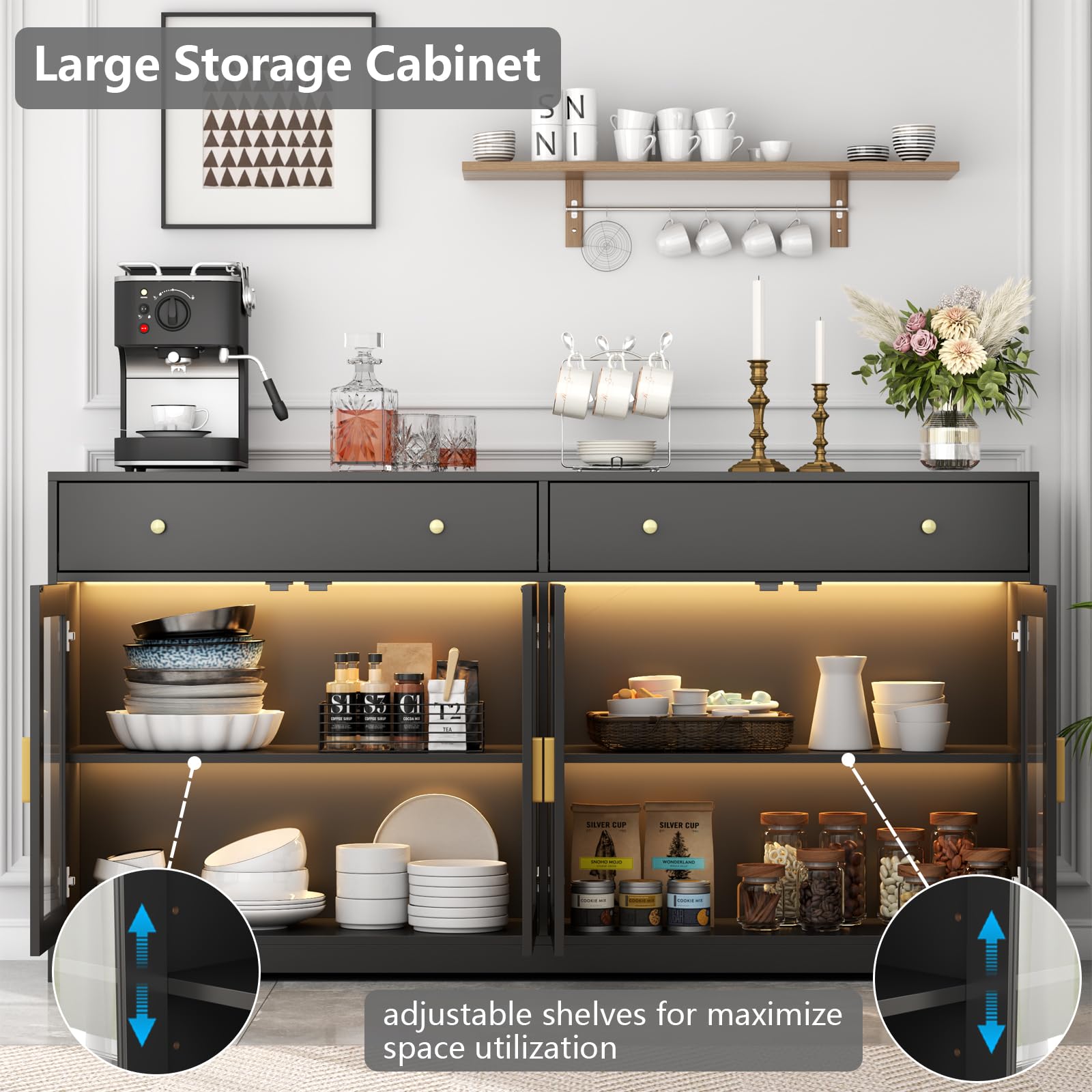 55" LED Buffet Cabinet with Glass Doors