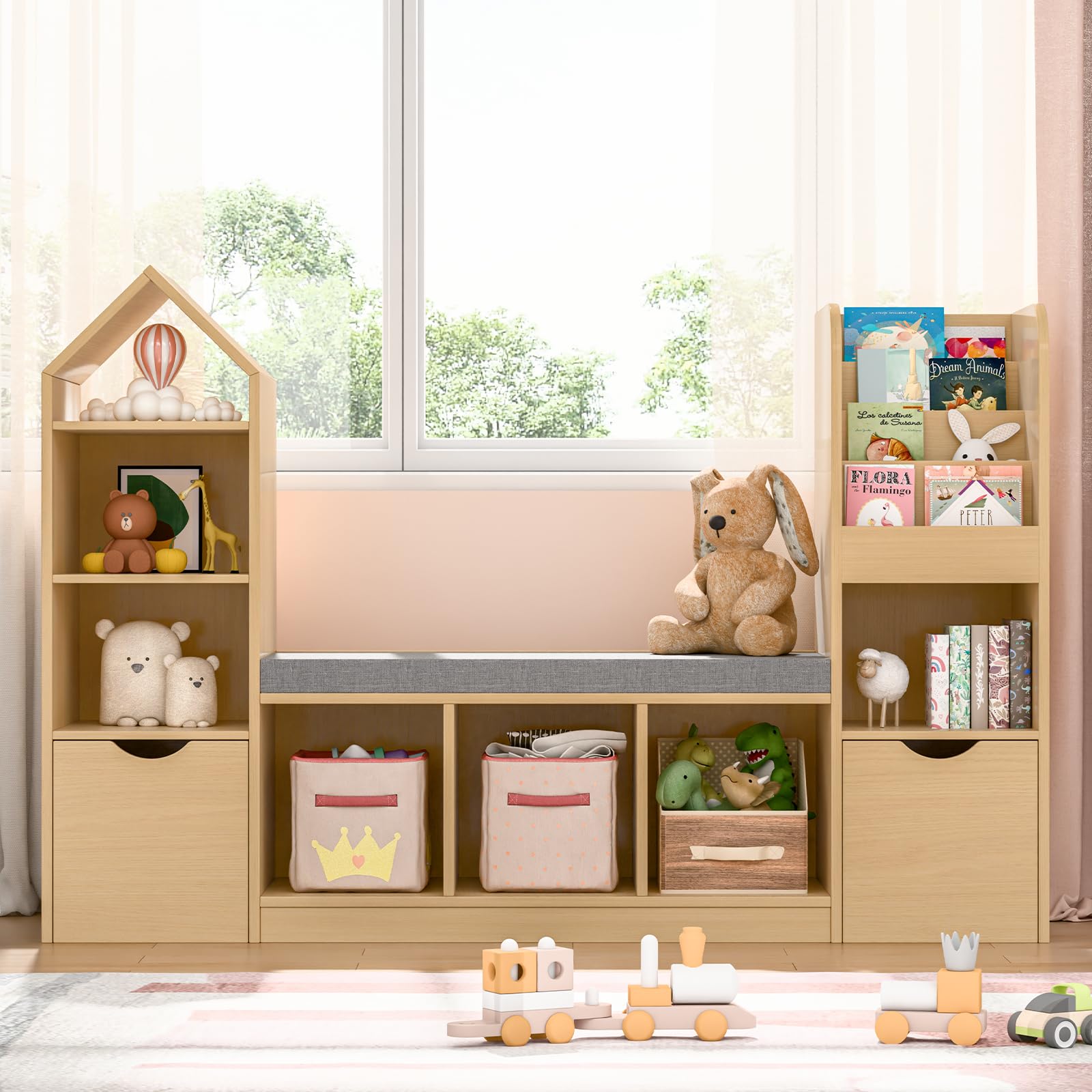 Kids Bookshelf with Reading Nook and Storage