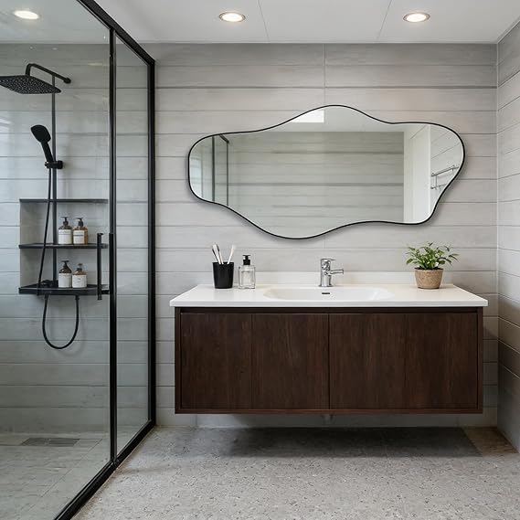 DAOYIJIAJU Irregular Mirror, 47.2"x23" Large Asymmetrical Wall Mirror, Odd Shaped Mirrors, Modern Frameless Abstract Mirrors for Living Room Bathroom Bedroom Entryway Fireplace