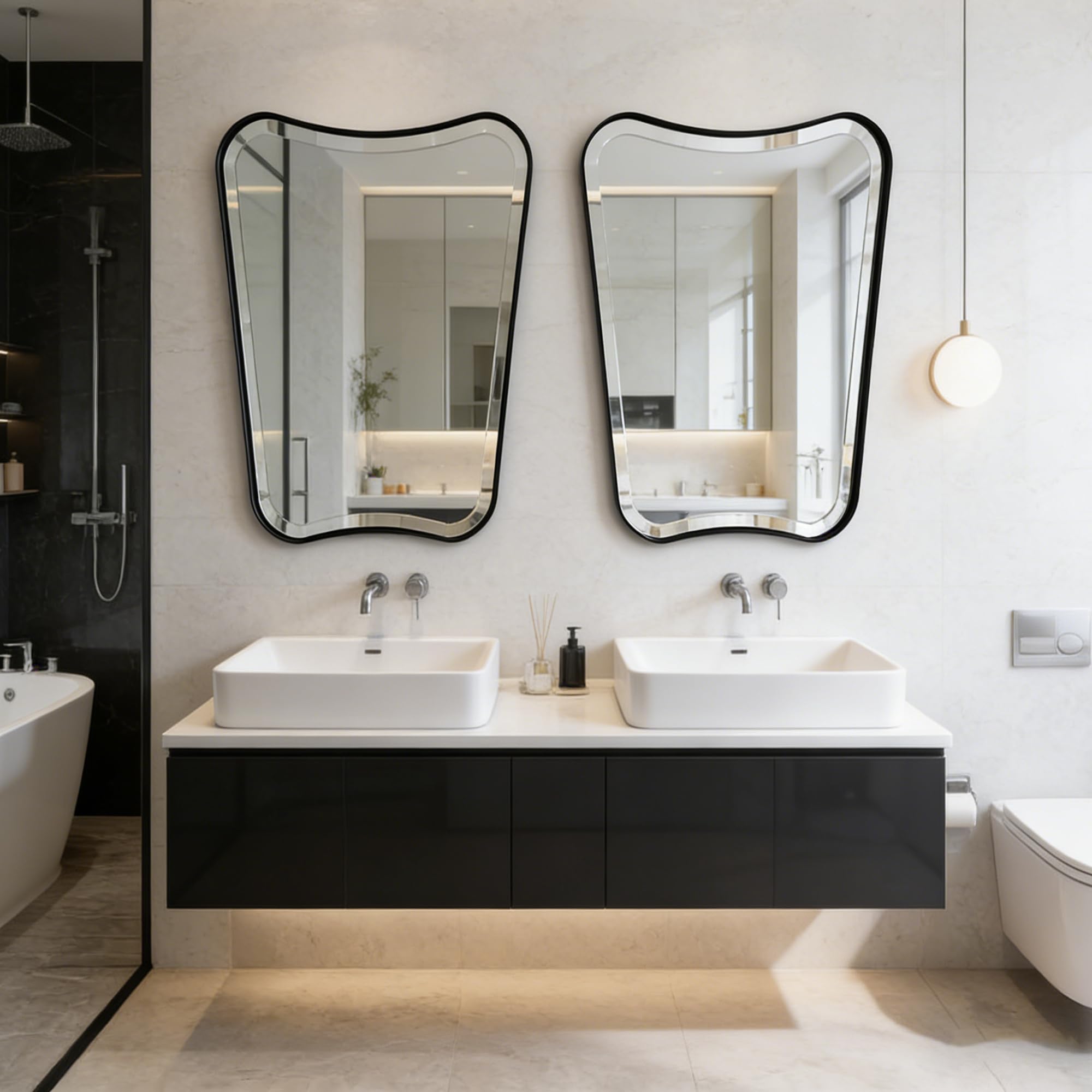 Wavy Bathroom Mirror 36x24 Inch Black Metal Frame