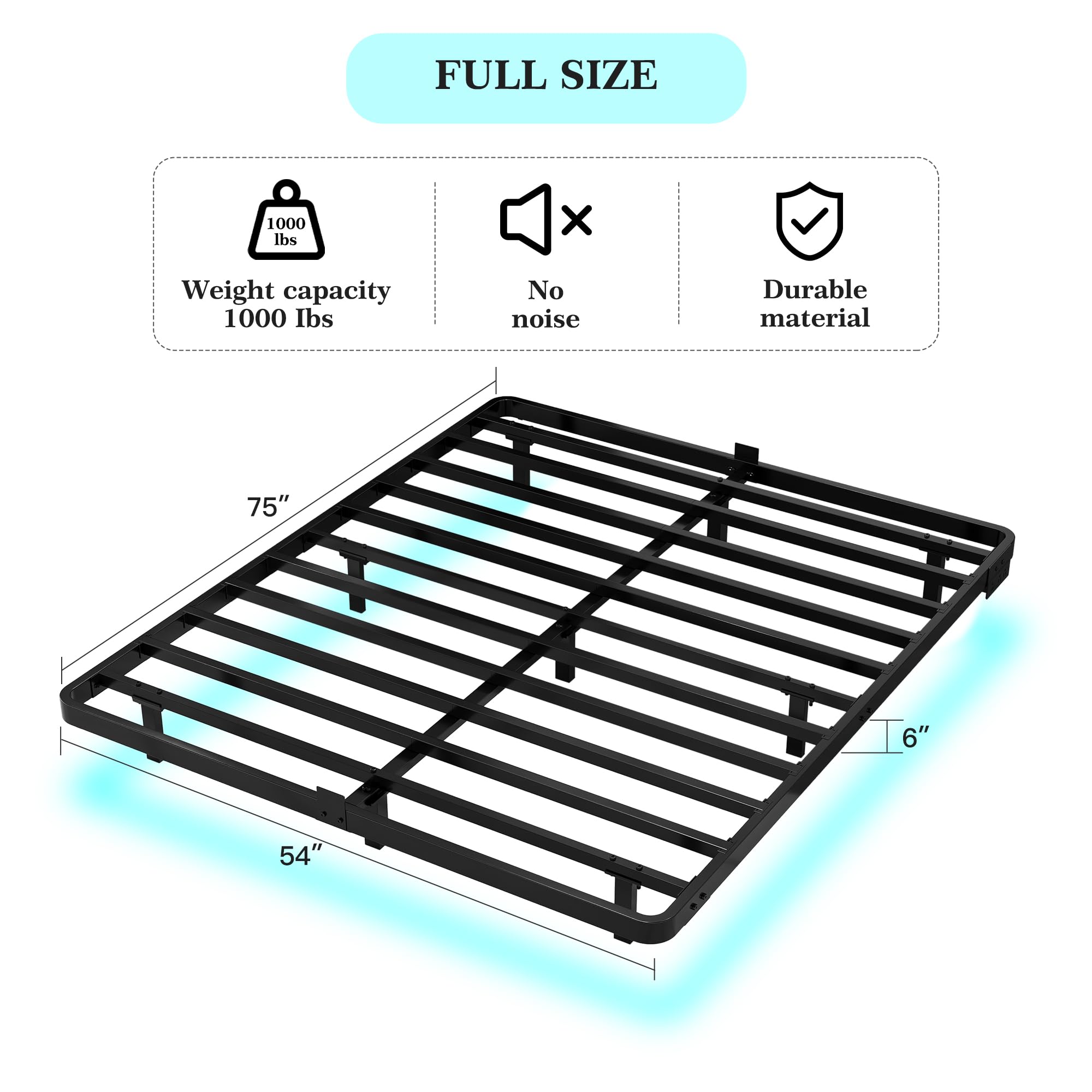 Floating Bed Frame with LED Lights and Charging Station Full Size