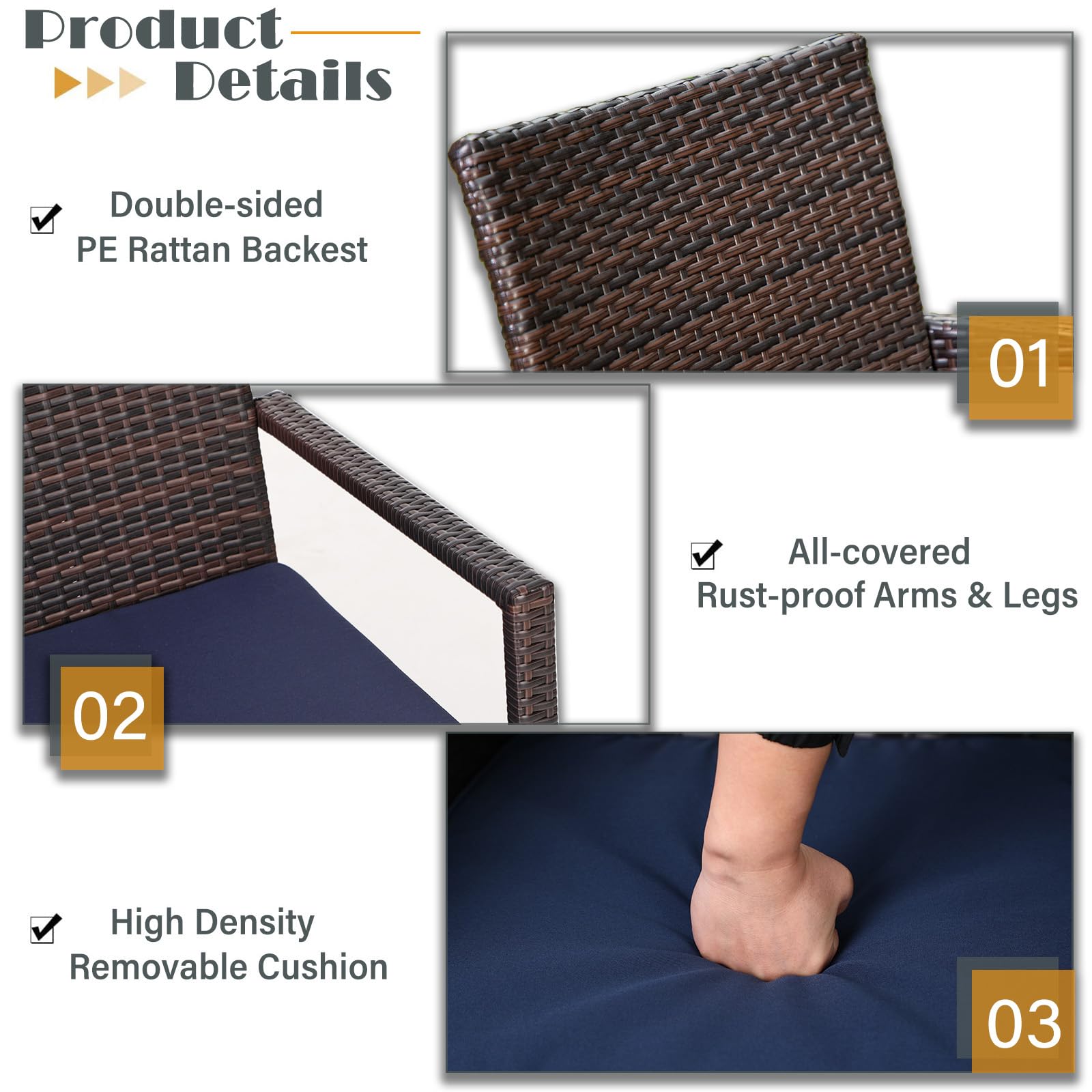 Sophia & William Patio Outdoor Table and Chairs Set with Umbrella Orange Red, Patio Dining Sets for 6, 7 Pieces Patio Table Set for Backyard Deck Porch Outside, Metal Table Rattan Chairs