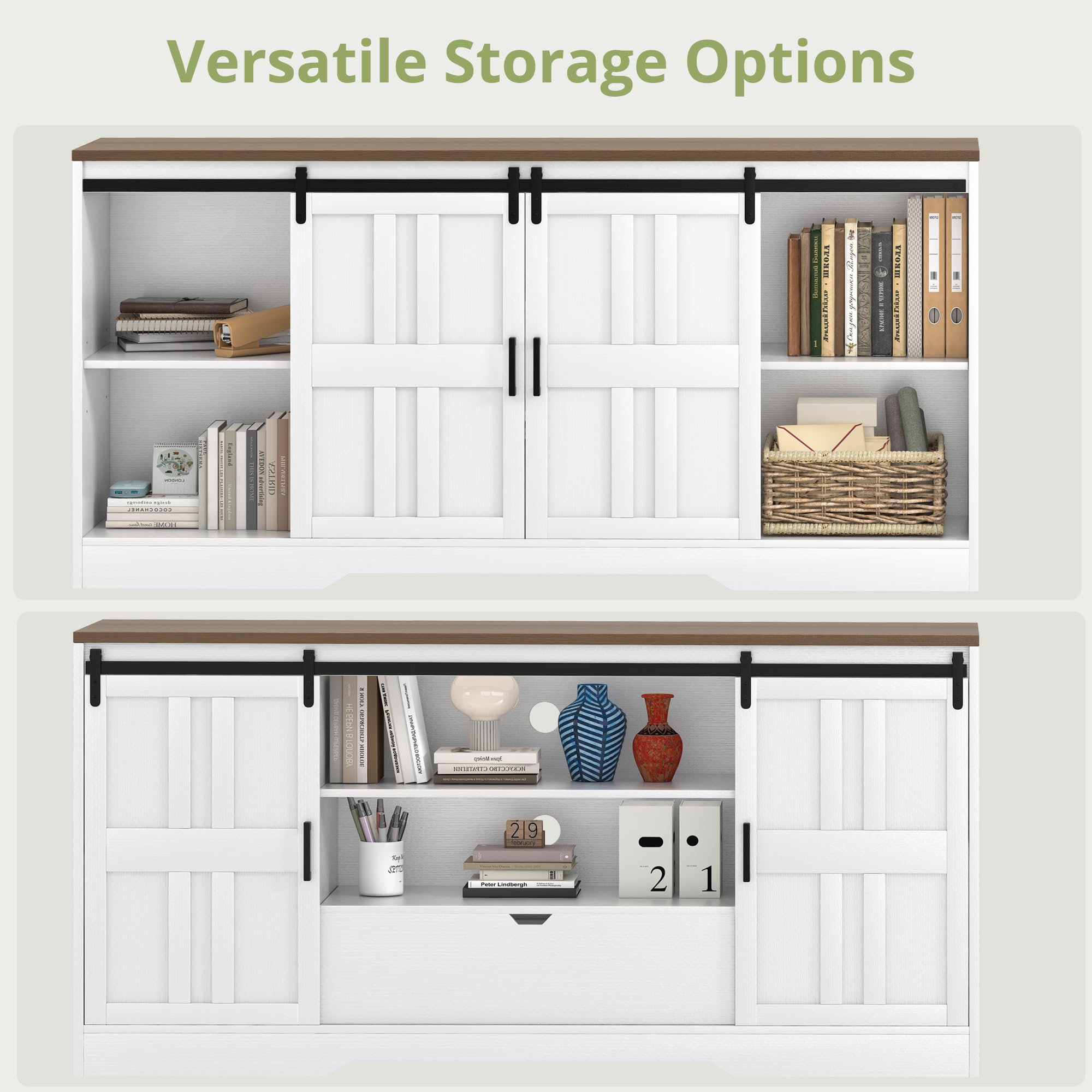 TV Stand for 65 Inch TV with Storage Cabinets and Sliding Barn Doors